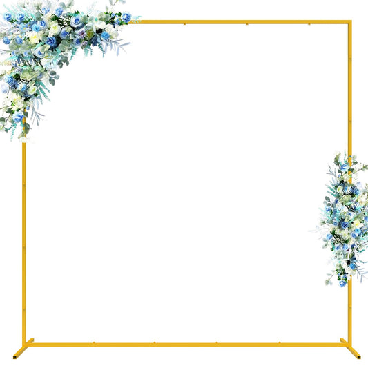 Wokceer Wedding Arch Backdrop Stand Square 6.6FTx6.6FT Gold Metal Balloon Arch Stand Garden Arbor Backdrop Frame for Wedding Birthday Party Baby Shower Photo Booth Background Decoration