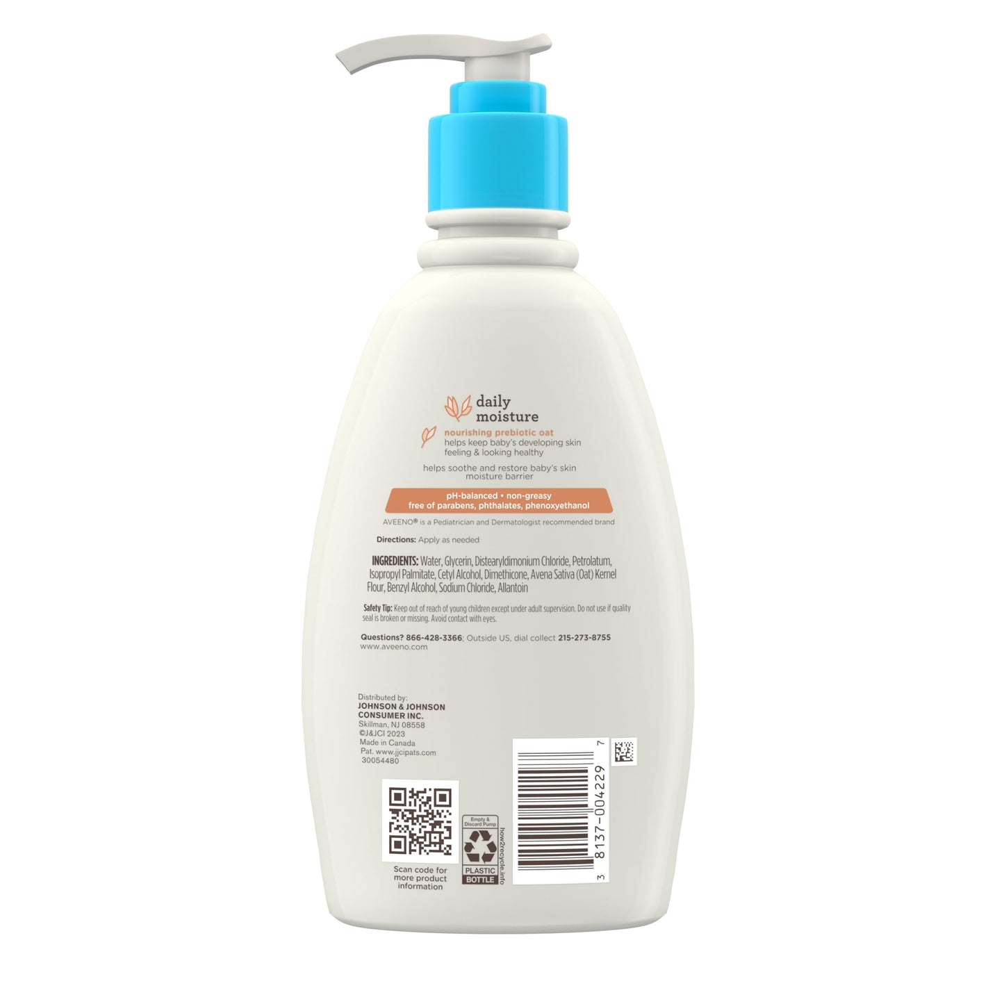 Aveeno Baby Daily Moisture Gentle Body Wash & Shampoo with Oat Extract, 2-in-1 Baby Bath Wash & Hair Shampoo, Tear- & Paraben-Free for Hair & Sensitive Skin, Lightly Scented, 18 fl. oz