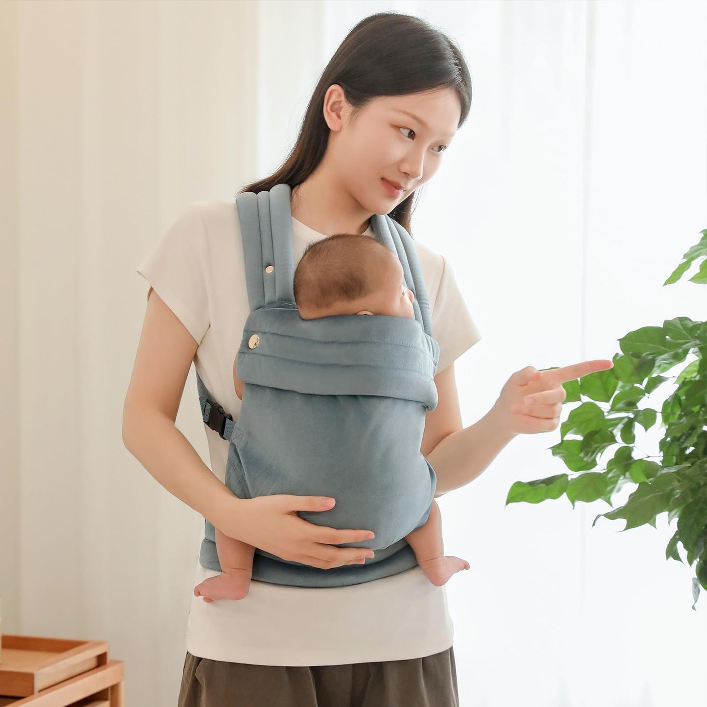 Baby Carrier Newborn to Toddler - Ergonomic,Velvet Fabric Breathable Mesh Cozy and Lightweight Infant Carrier for 7-35lbs,Enhanced Lumbar Support Hands-Free Parenting,All Seasons,Blue