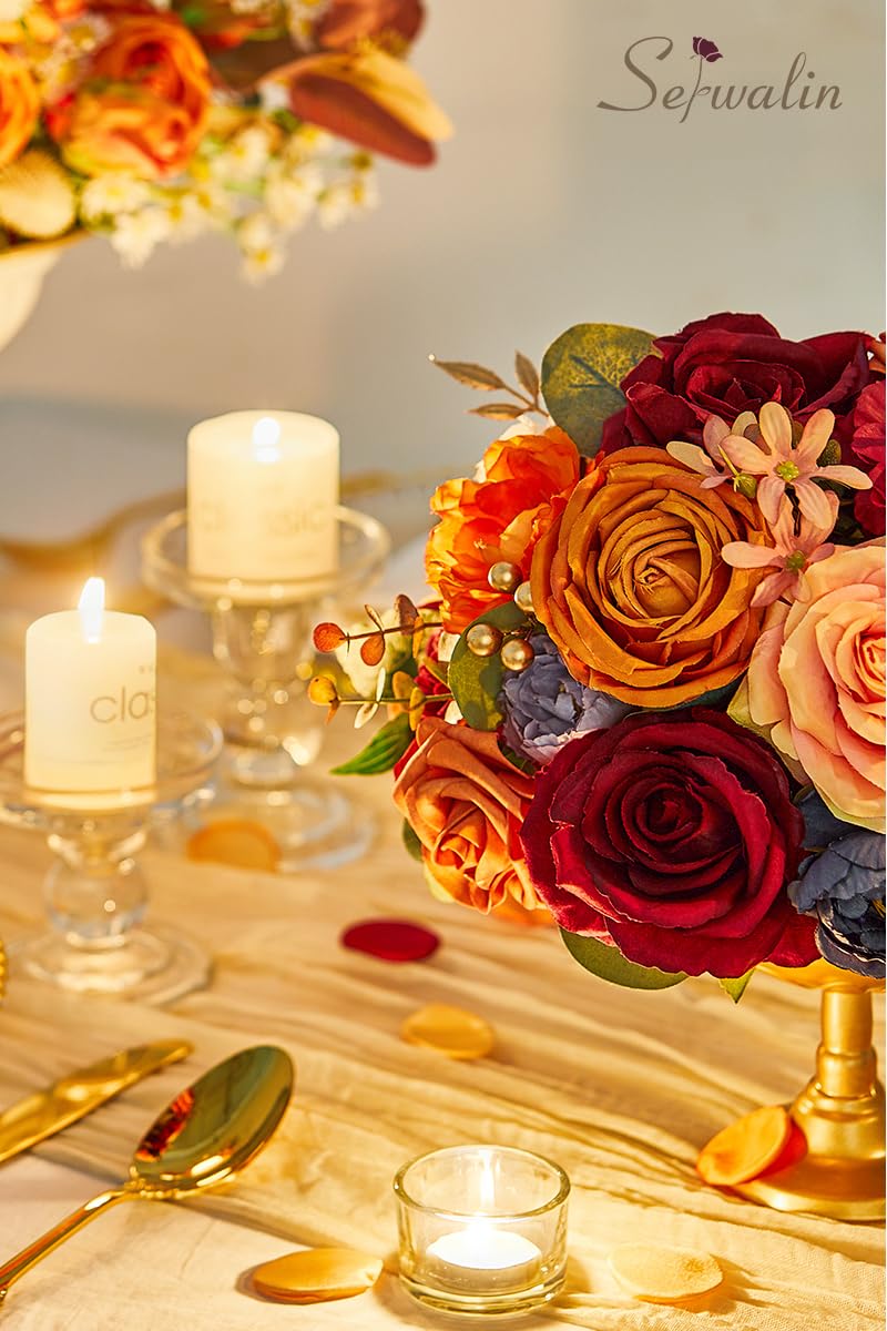 Serwalin Pink Artificial Flowers, Silk Fake Flowers for DIY Wedding Bridal Bouquets, Wedding Cake Flowers for Table Centerpieces Baby Shower Birthday Party Home Decorations