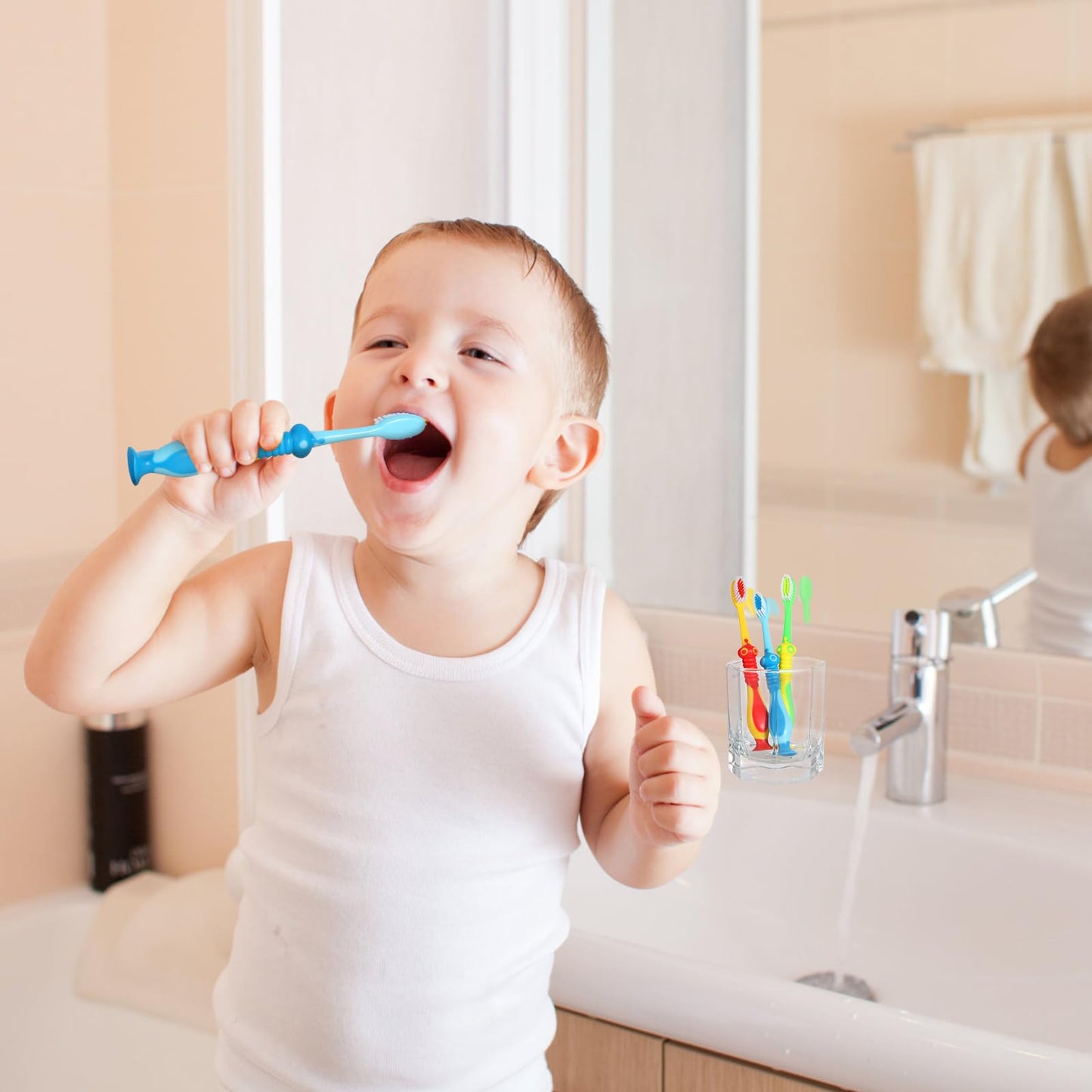 Kids toothbrushes 6 Pack Set Soft Bristles with Suction Cup, Includes Travel Covers, Bear Panda toothbrushes for Kids Boys & Girls, Toddlers &Children Teeth Age 3+