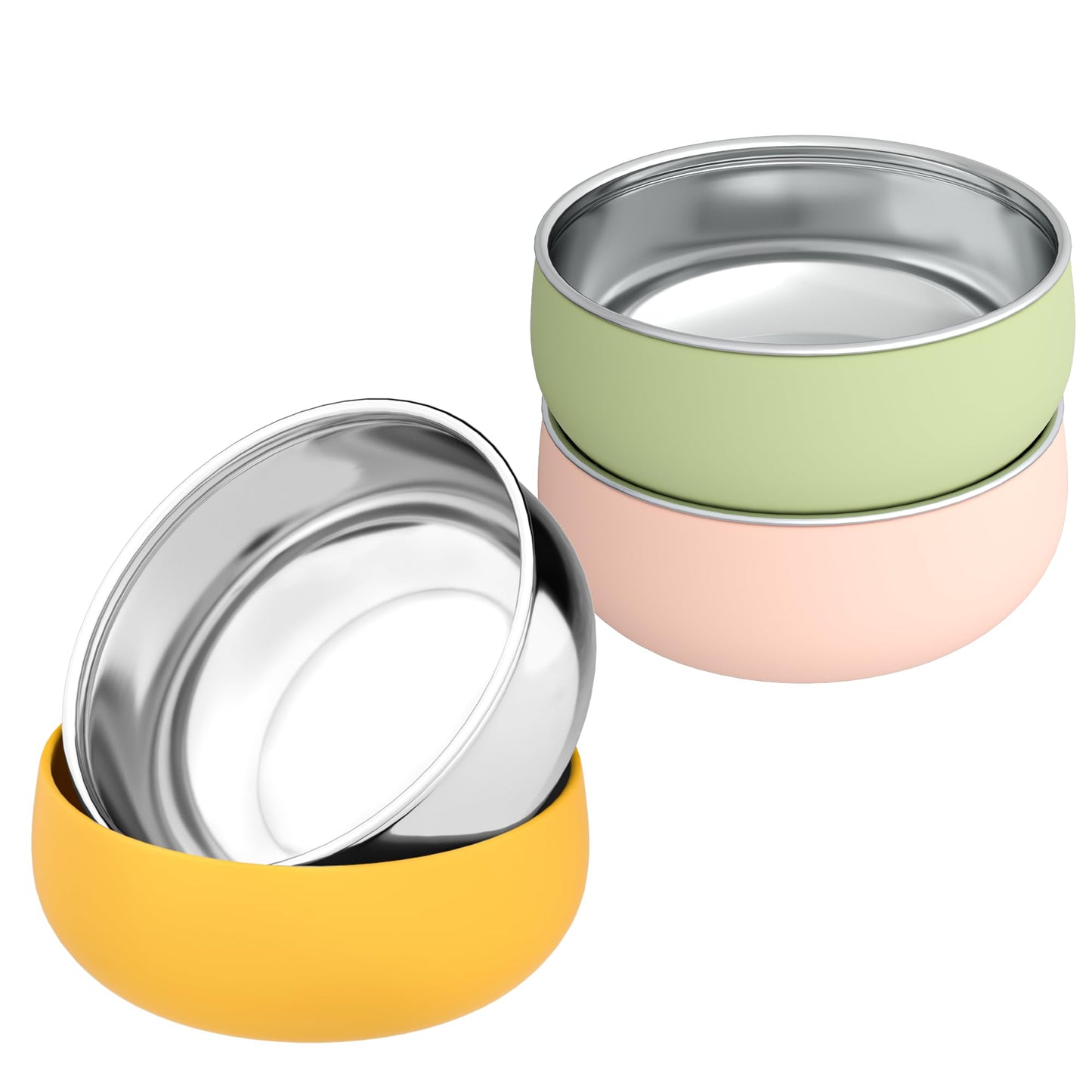 Bella's Friends Stainless Steel Baby Bowls with Silicone Sleeve 3 Pack, 4.3” for Toddlers Kids Feeding, Non-Slip, Non-Toxic, Mess-Free, Dishwasher Safe, Fit High Chair Size, Rose green Khaki