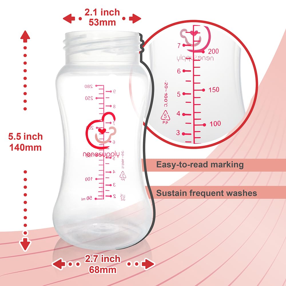 Nenesupply Natural Baby Bottles Newborn Feeding Bottles Slow Flow Breastfeeding Bottle for Breastfed Babies Wide Neck 9oz Anti Colic Level 2 Nipple for 1+ Month Infant Replace Spectra Bottle Pumping