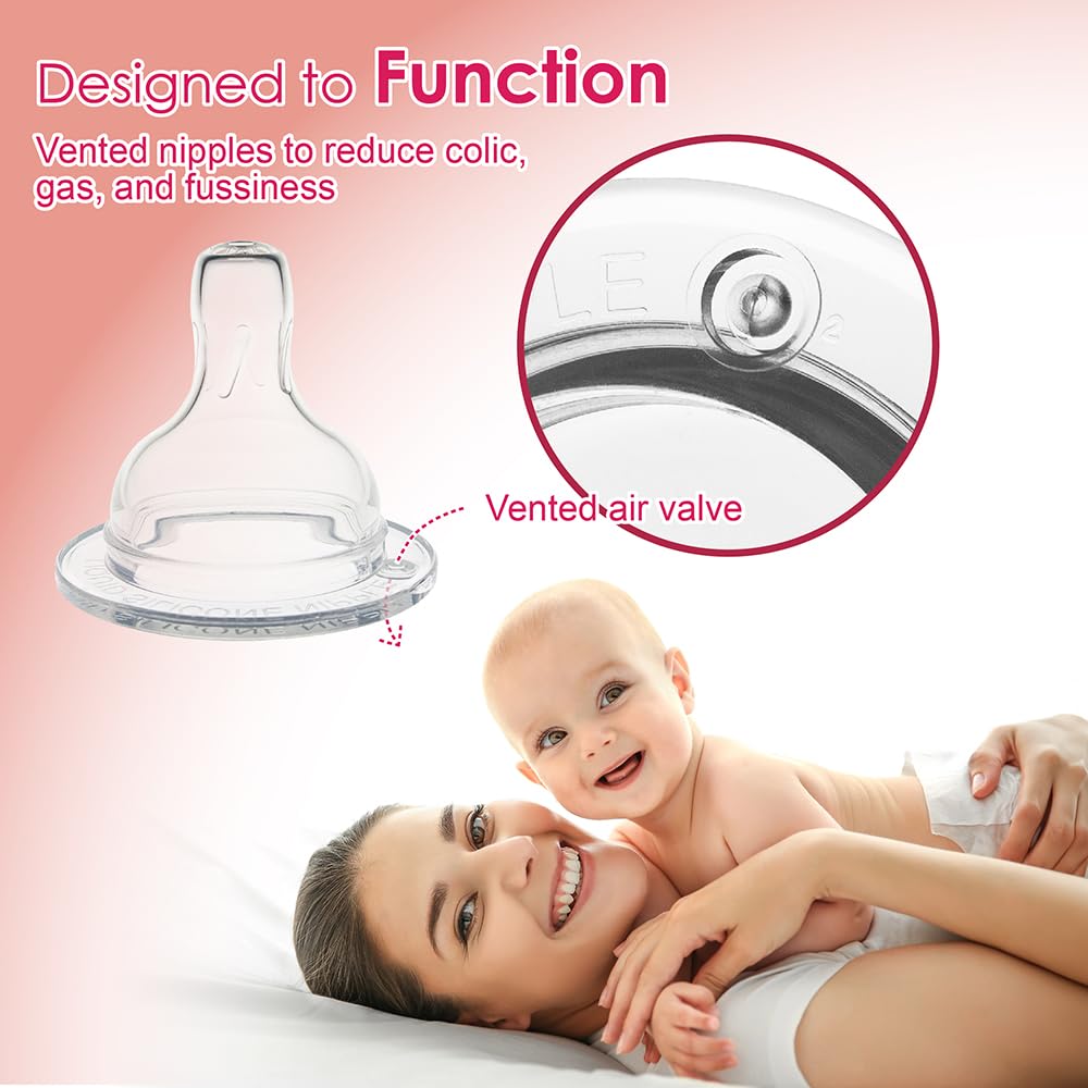Nenesupply Natural Baby Bottles Newborn Feeding Bottles Slow Flow Breastfeeding Bottle for Breastfed Babies Wide Neck 9oz Anti Colic Level 2 Nipple for 1+ Month Infant Replace Spectra Bottle Pumping