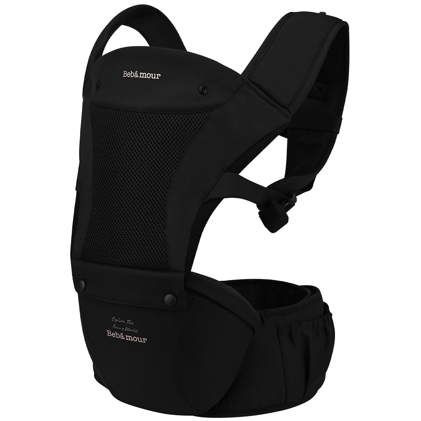 Bebamour Baby Carrier with Hip Seat,All-Position Breathable Mesh Hip Seat & Carrier 0-36Months with Head Hood, 3 PCS Teething Pads, Waist Extender,Storage Bag & Pacifier Case(Khaki)