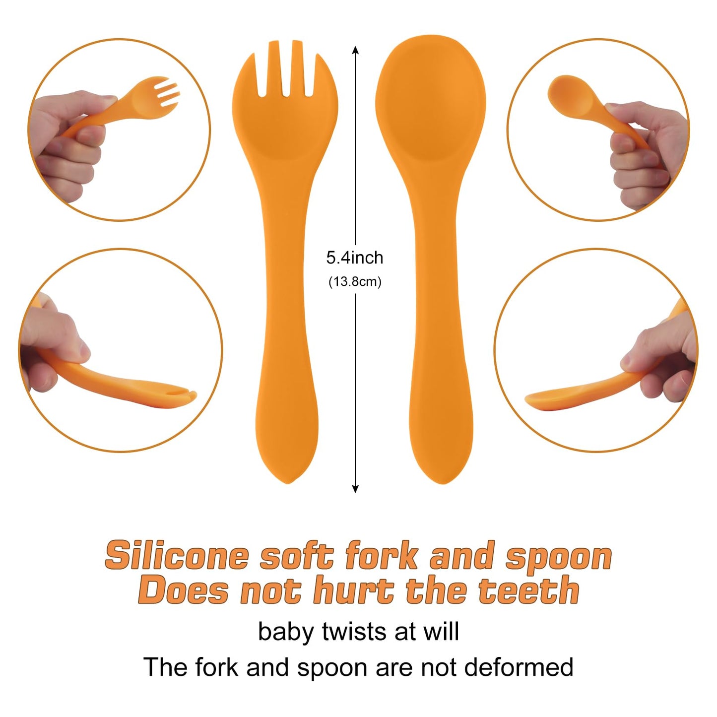 Qshare Powerful Suction Plates for Baby and Toddler,Baby Divided Plate,Thanksgiving Plates with Fork and Spoon,Duck Baby Plate Non-Slip,BPA Free,Microwave & Dishwasher Safe (Orange)