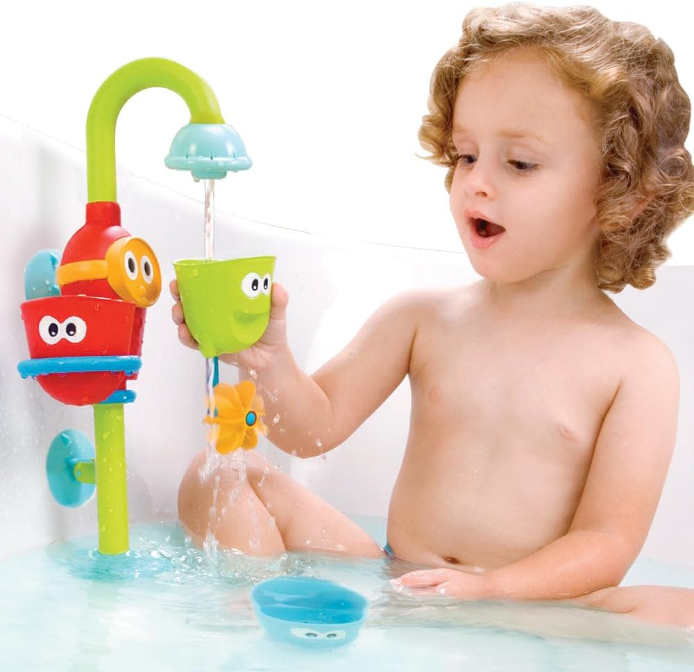 Yookidoo Toddler and Baby Bath Toy (Ages 1-3): Flow N Fill - 3 Stackable Play Cups - Battery Operated Interactive Hose Toy & Tumblers with Multiple Play Aspects - Make Bath Time Maigcal (No Mold)
