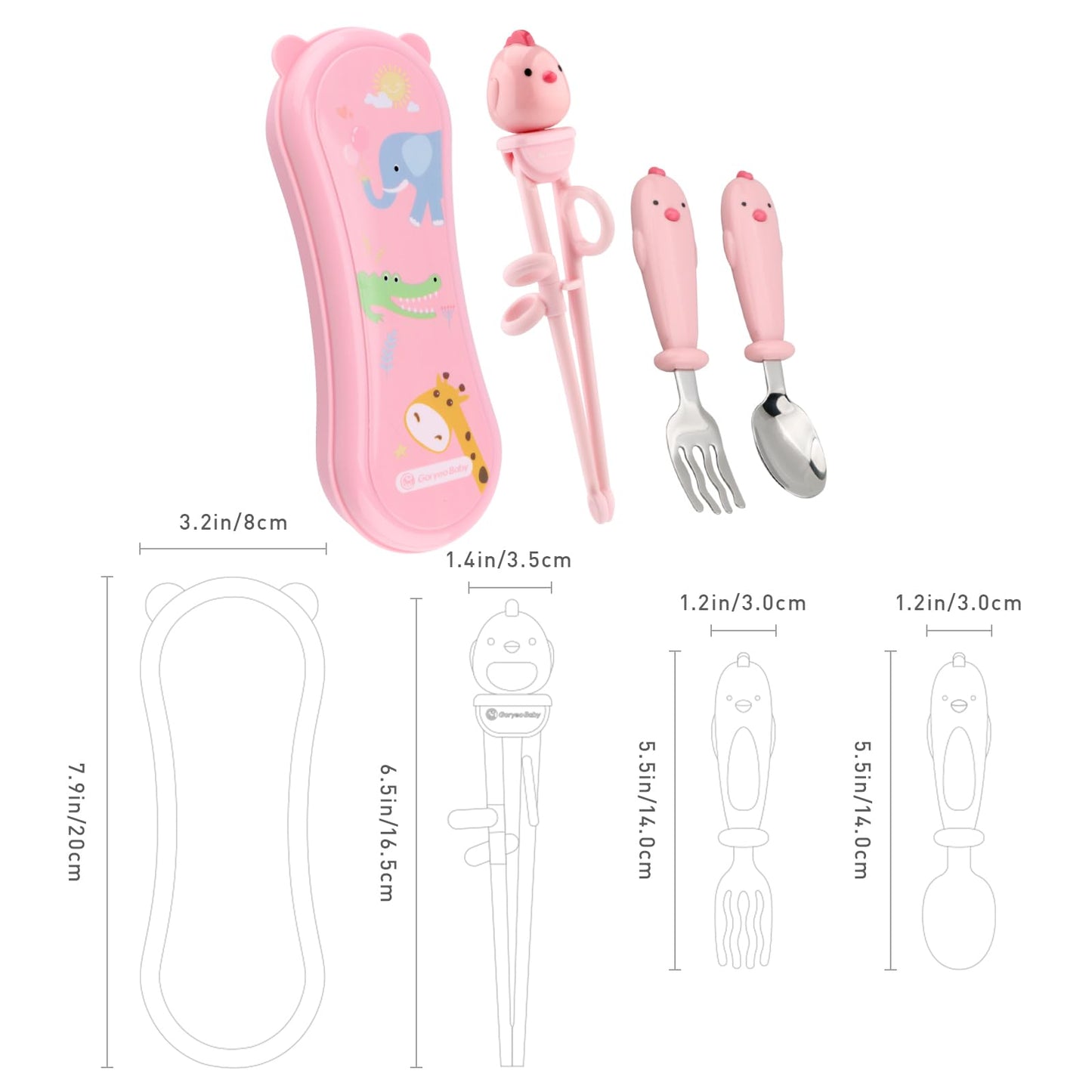 Toddler Utensils Stainless Steel Kids Silverware Set with Kids Spoons and Forks Set and Kids Chopsticks for Self Feeding Learning with Portable Case