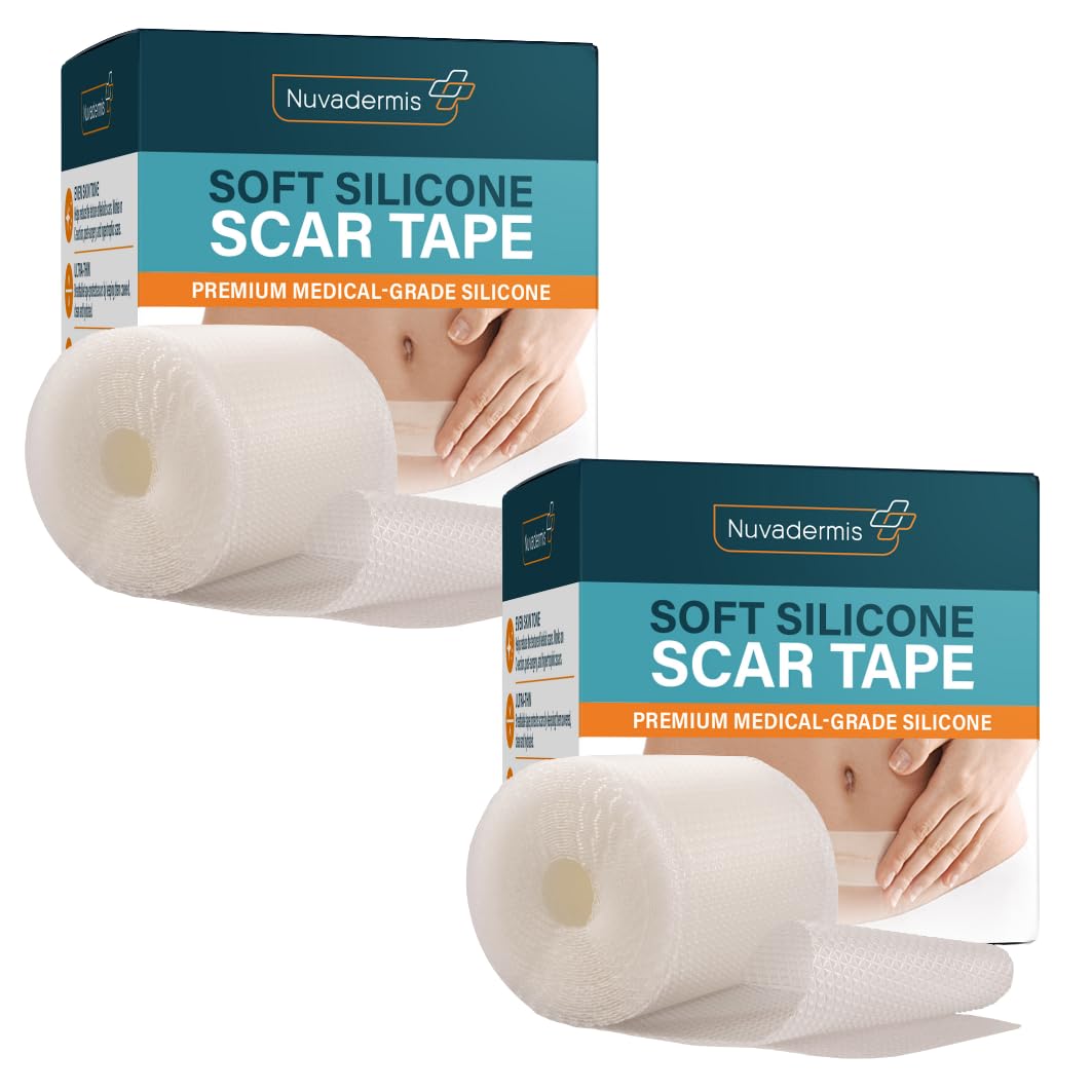 NUVADERMIS Silicone Scar Sheets - Extra Long Scar Sheets for C-Section, Tummy Tuck, Keloid, and Surgical Scars - Reusable Medical Grade Silicone Scar Sheets - Pack of 4 - Light Tone