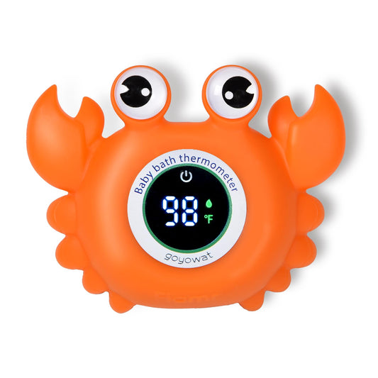 Baby Bath Thermometer with LED Display, Floating Crab Toy – 2-in-1 Water Safety Sensor for Infants, Color-Coded Alerts (Hot/Cold), Bath Tub Temperature Monitor, Cute Floating Bath Toy, Nursery