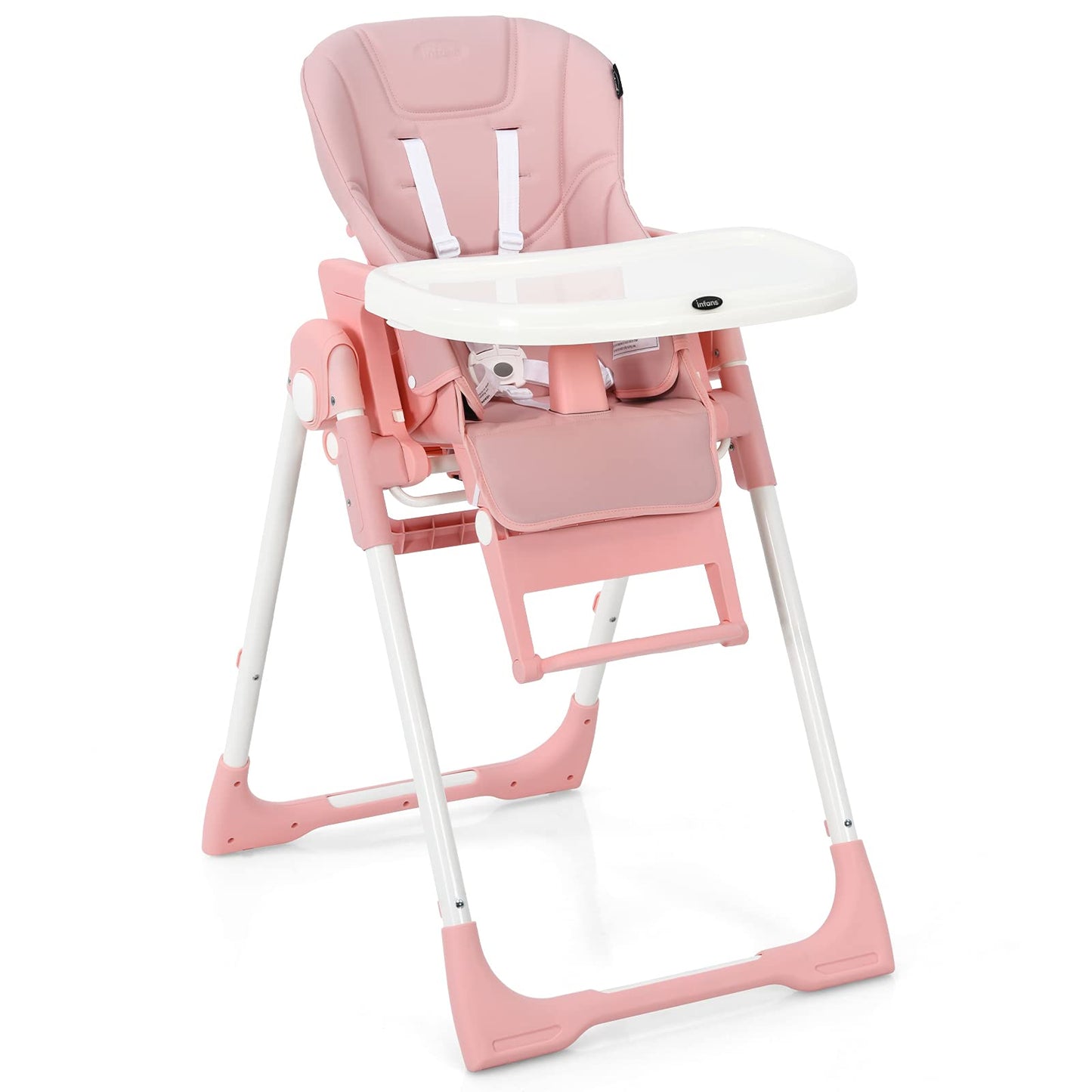 INFANS High Chair for Babies & Toddlers, Foldable Highchair with Multiple Adjustable Backrest, Footrest and Seat Height, Removable Tray, Detachable PU Leather Cushion, Built-in Rear Wheels (Black)