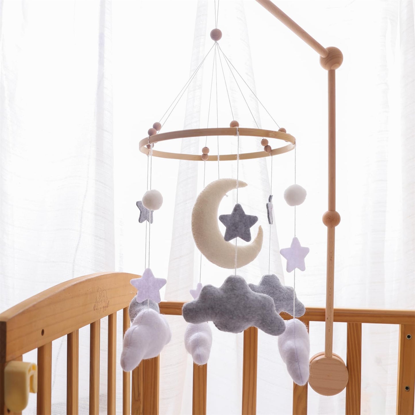 Gray Pink White Cloud Moon Themed Nursery Mobile,Crib Mobile for Baby Boys Girls,Handmade Baby Mobile,Adjustable Cotton Felt Soft Ceiling Mobile,Baby Shower Gifts for New Moms (Pink)