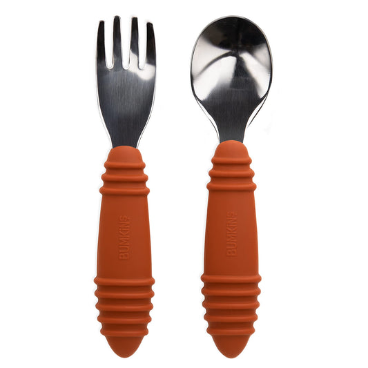 Bumkins Disney Baby Utensils Set, Chewtensils Silicone Spoons for Dipping, Self-Feeding, Baby Led Weaning, Trainer Learning, First Stage Eating, Soft Fork and Spoon, Babies 6 Months, Minnie Mouse