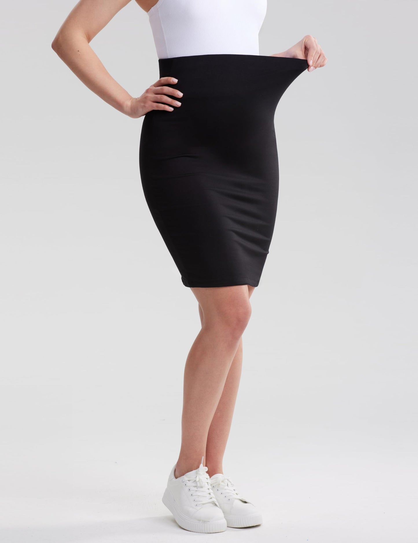 POSHDIVAH Women's Maternity Skirt Over The Belly Midi High Waisted Solid Stretchy Pregnancy Pencil Skirt