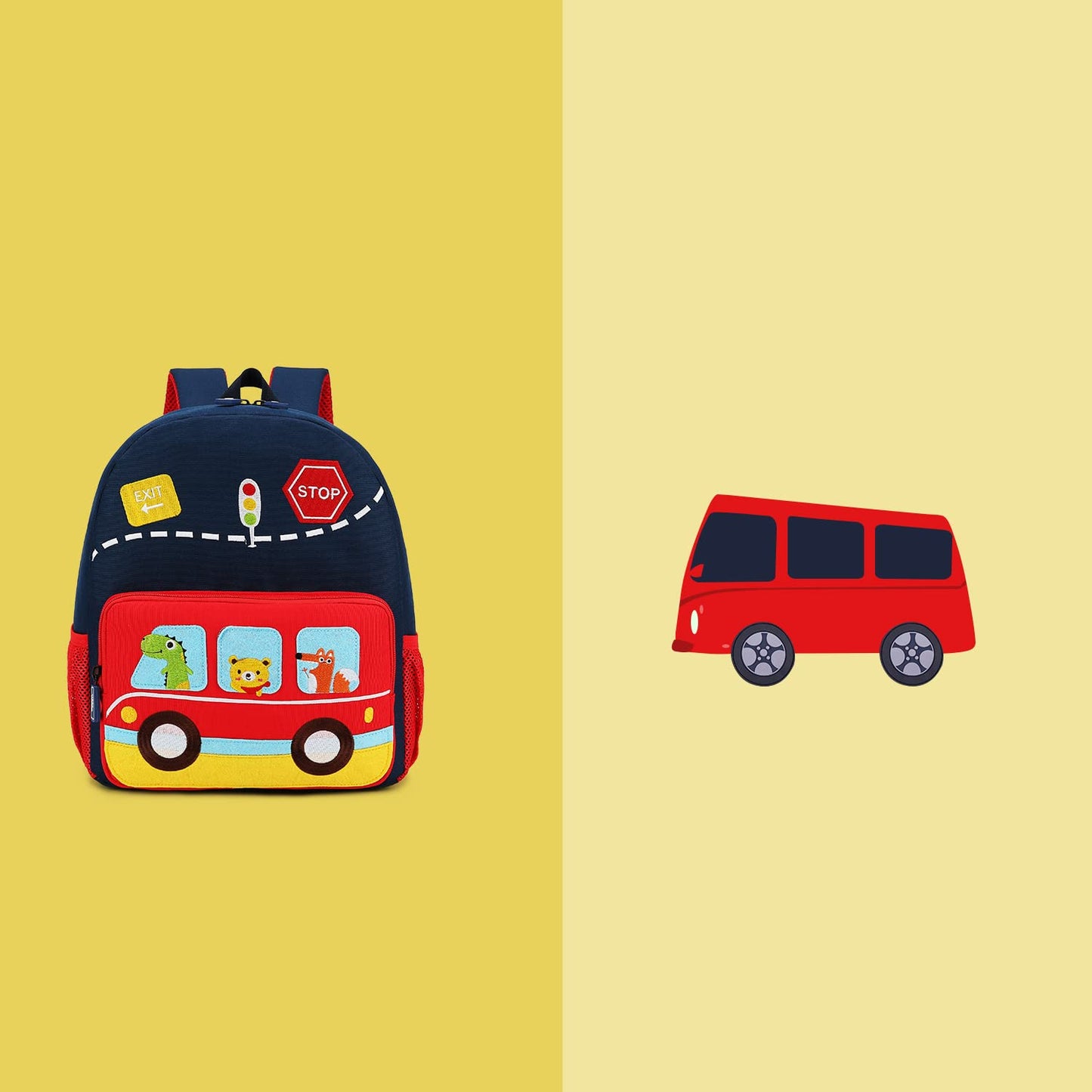 Car Dinosaur Kids Toddler Backpack for Boys and Girls Children Waterproof Preschool Bag(Red Music Party)