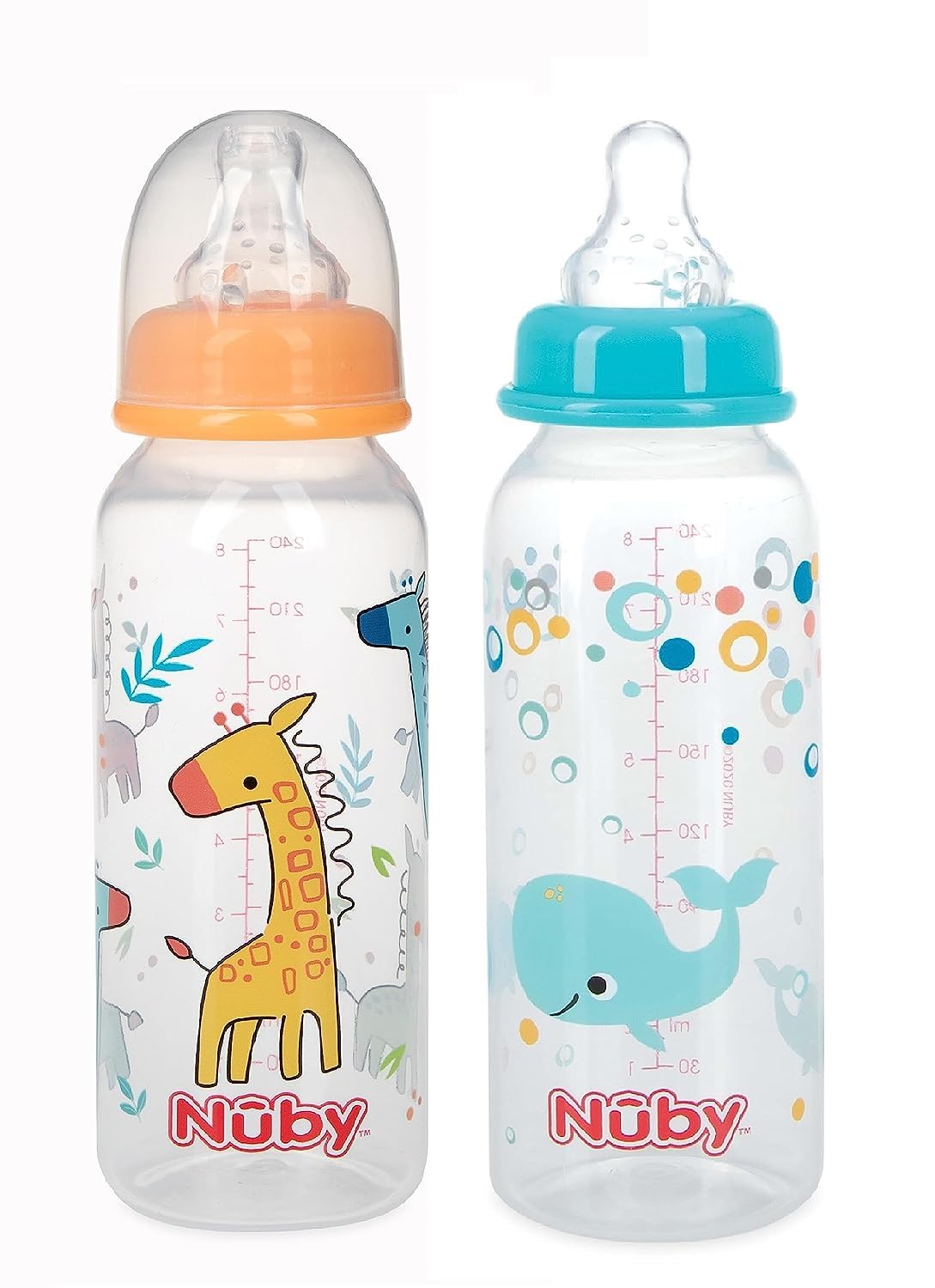 Nuby Printed Non Drip Standard Bottle, Colors May Vary, 2 Count