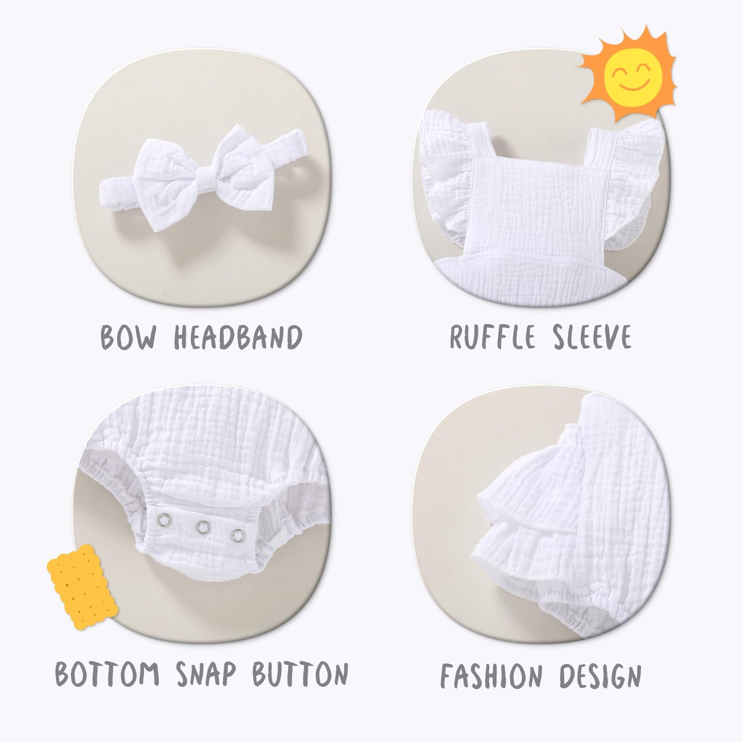 Happy Town Baby Girl Clothes Toddler Summer Linen Romper Sleeveless Ruffle Outfits Infant Girls Jumpsuit with Headband