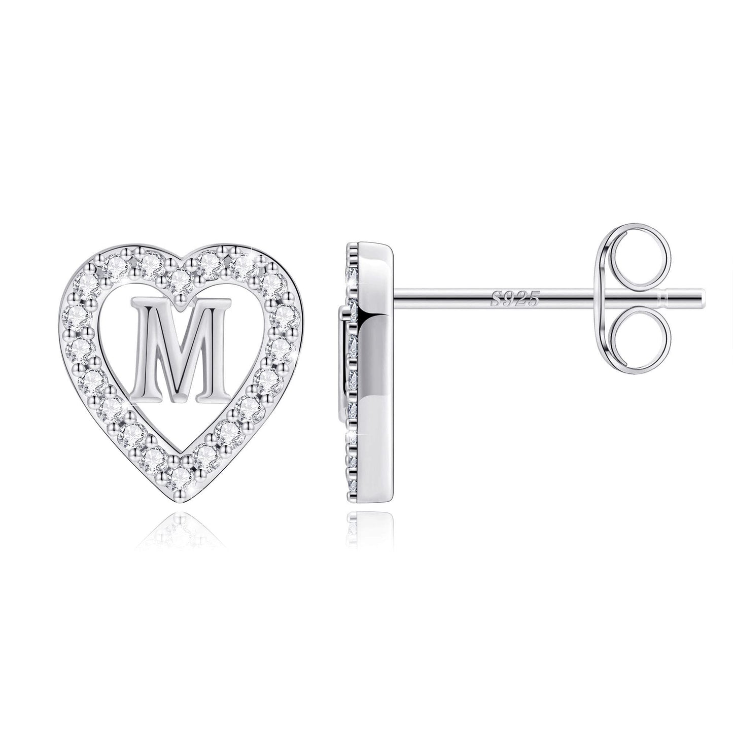 Anoup Heart Initial Stud Earrings - Gifts for Girls, Sterling Silver Post 14K Gold Plated All Over Hypoallergenic | CZ Simulated Diamond Stud Earrings | Birthday Gifts for Kids Toddlers Daughter