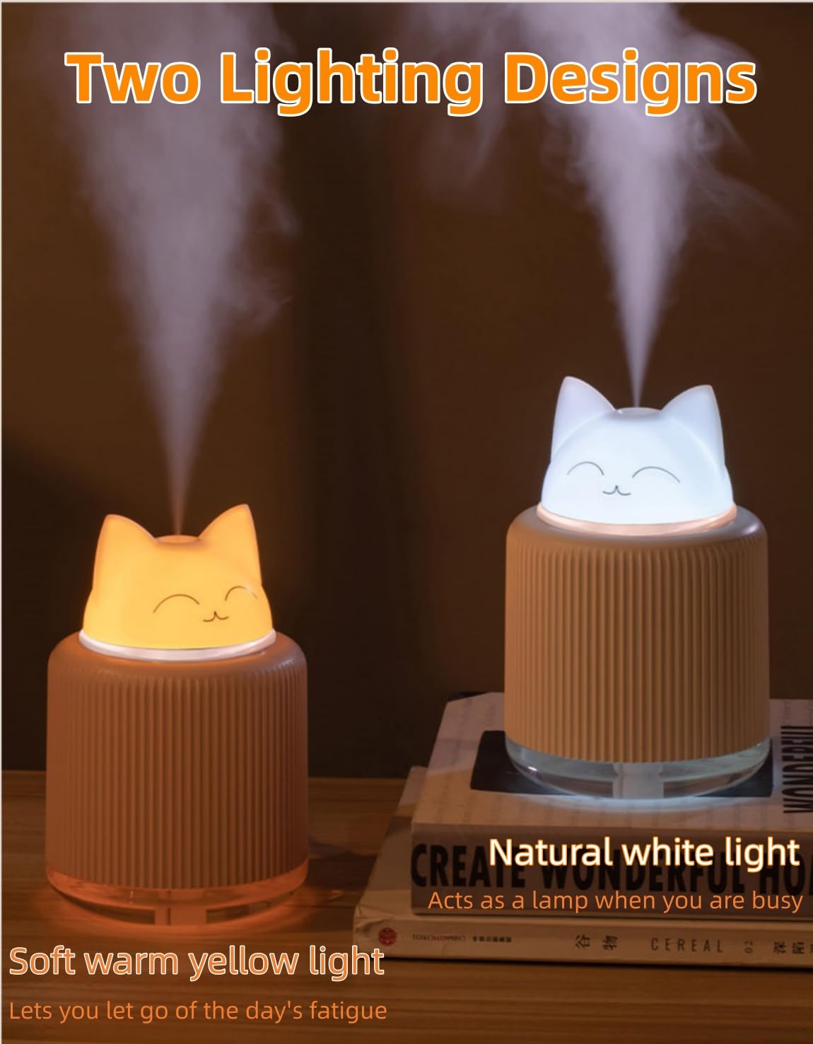 Mini Cute Cat Shape Humidifier - Personal Desktop Humidifier for Car, Plants, Office Room, Bedroom - 2 Mist Modes, 2 LED Colors, Auto Shutoff, Quiet (Pink)