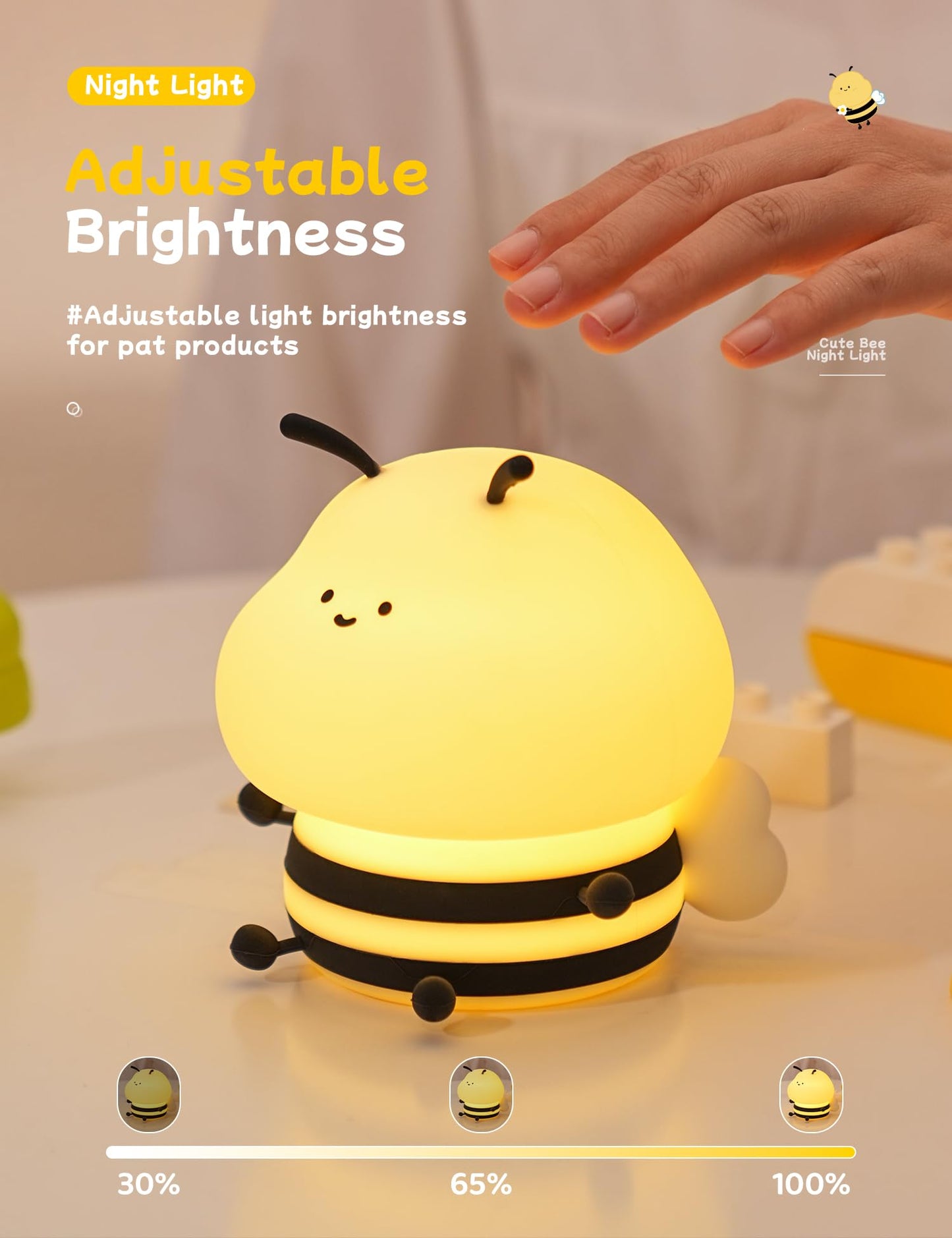 Nursery Night Light, RGB Bunny with 7 Colors & 3 Dim Levels, Rechargeable Silicone, Room Decor & Kids Gift