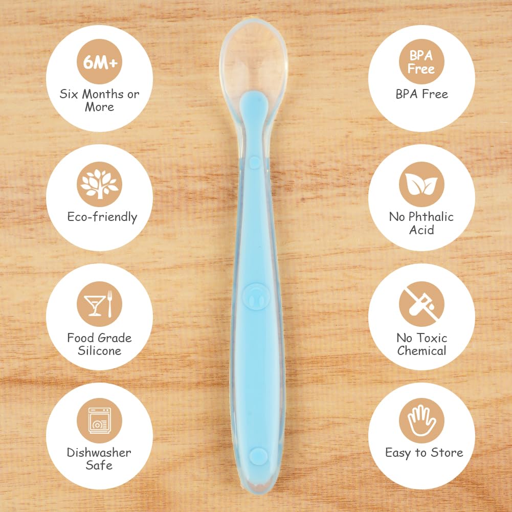 Vicloon Baby Silicone Spoons, 5 PCS Toddler Training Feeding Spoons, Soft Tip BPA Free Gum-Friendly, Dishwasher & Boil-Proof