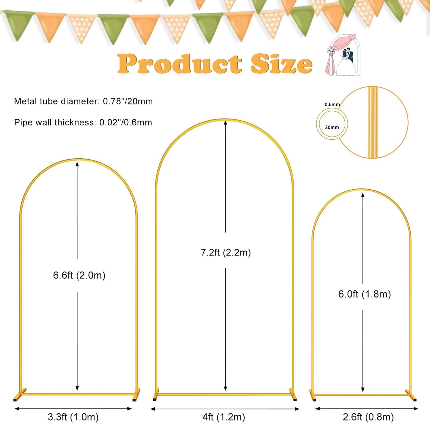 DDMY Wedding Backdrop Stand, 7.9 FT Thickened Metal Semicircular Square Base Arch, Portable Balloon Stand Kit for Ceremony, Birthday Party, Baby Shower, Christmas, New Year Decoration