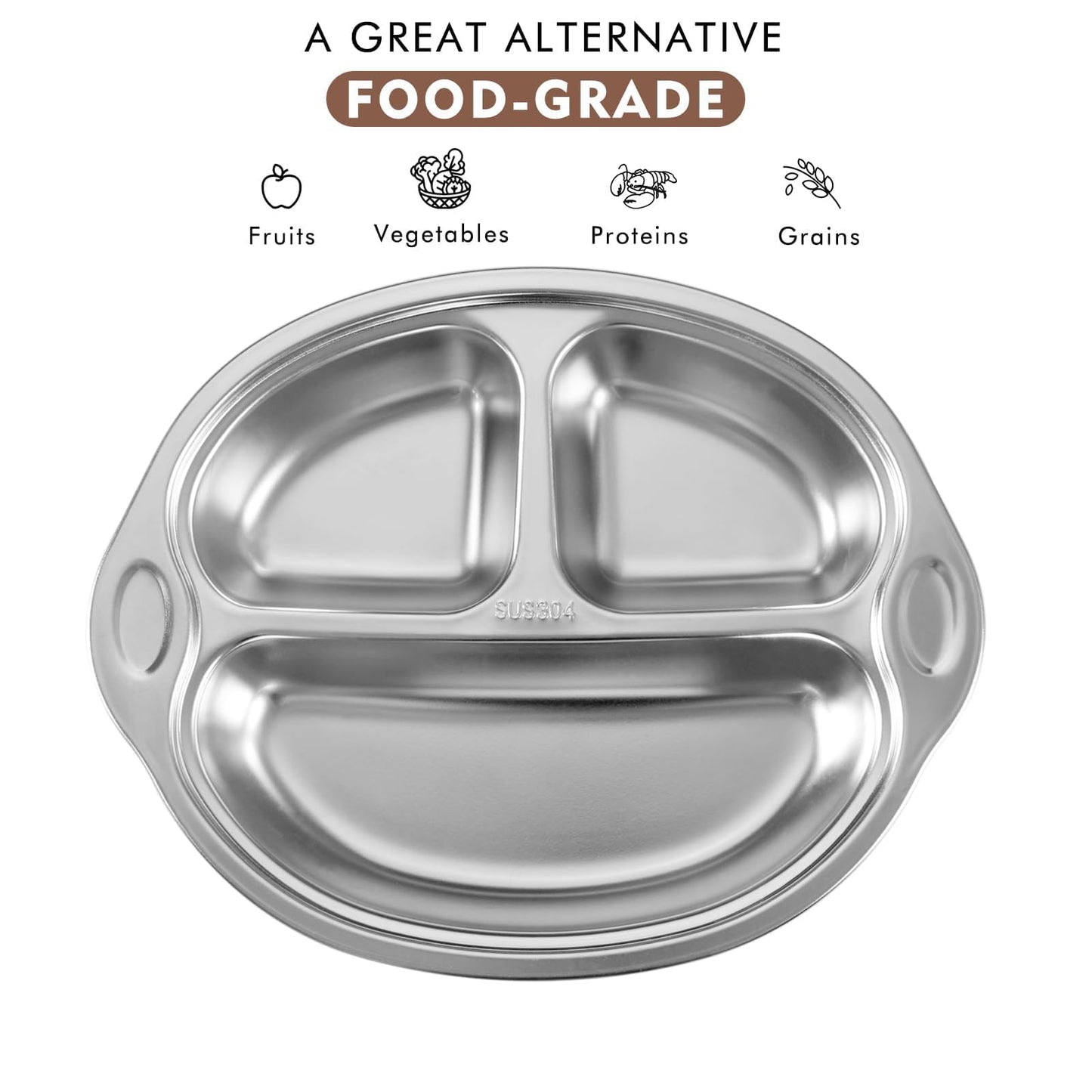 Mrs. Chou® Stainless Steel Baby Suction Plates Divided Designed for Babies and Toddlers, Made of 100% Food-Grade Materials Ideal for Baby-Led Weaning BPA-Free Toddler Feeding Supplies Dishwasher Safe