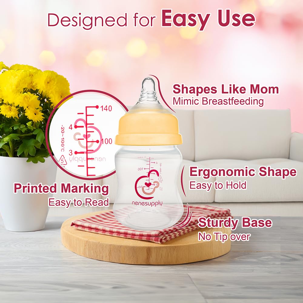 Nenesupply Natural Baby Bottles Newborn Feeding Bottles Slow Flow Breastfeeding Bottle for Breastfed Babies Wide Neck 9oz Anti Colic Level 2 Nipple for 1+ Month Infant Replace Spectra Bottle Pumping