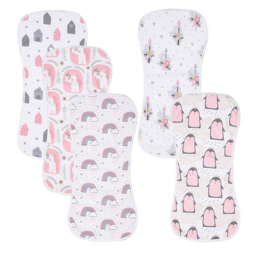 5 Pack Cotton Baby Burp Cloths Extra Absorbent Soft for Baby Boys and Girls (Pink-2)