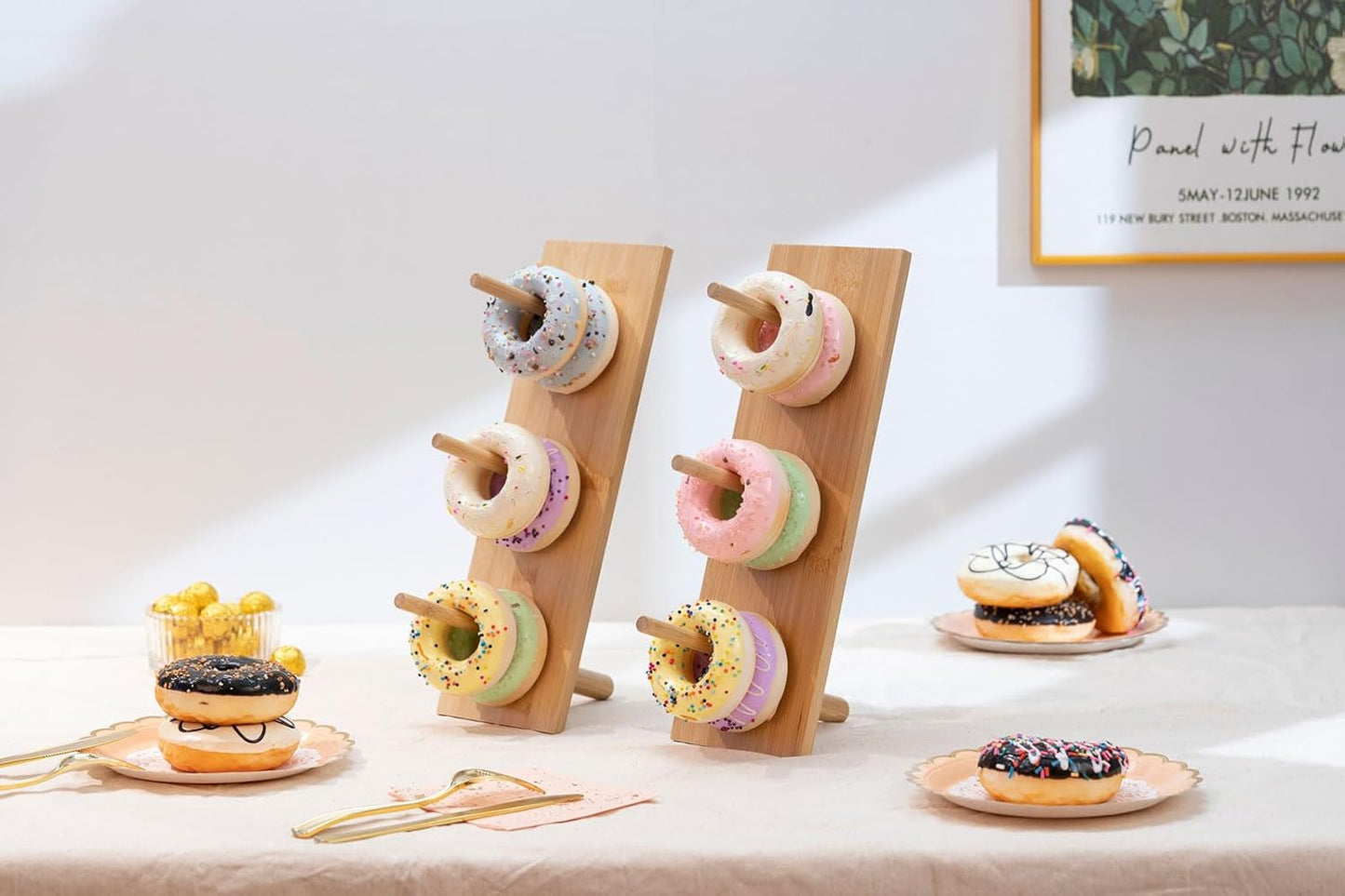 Aimto Donut Wall Stand Wooden Doughnut Display Stand Dessert Table Decoration for Party, Dessert Table,Birthday, Wedding, Baby Shower, Bridal Showers, Pack of 2(Bamboo)