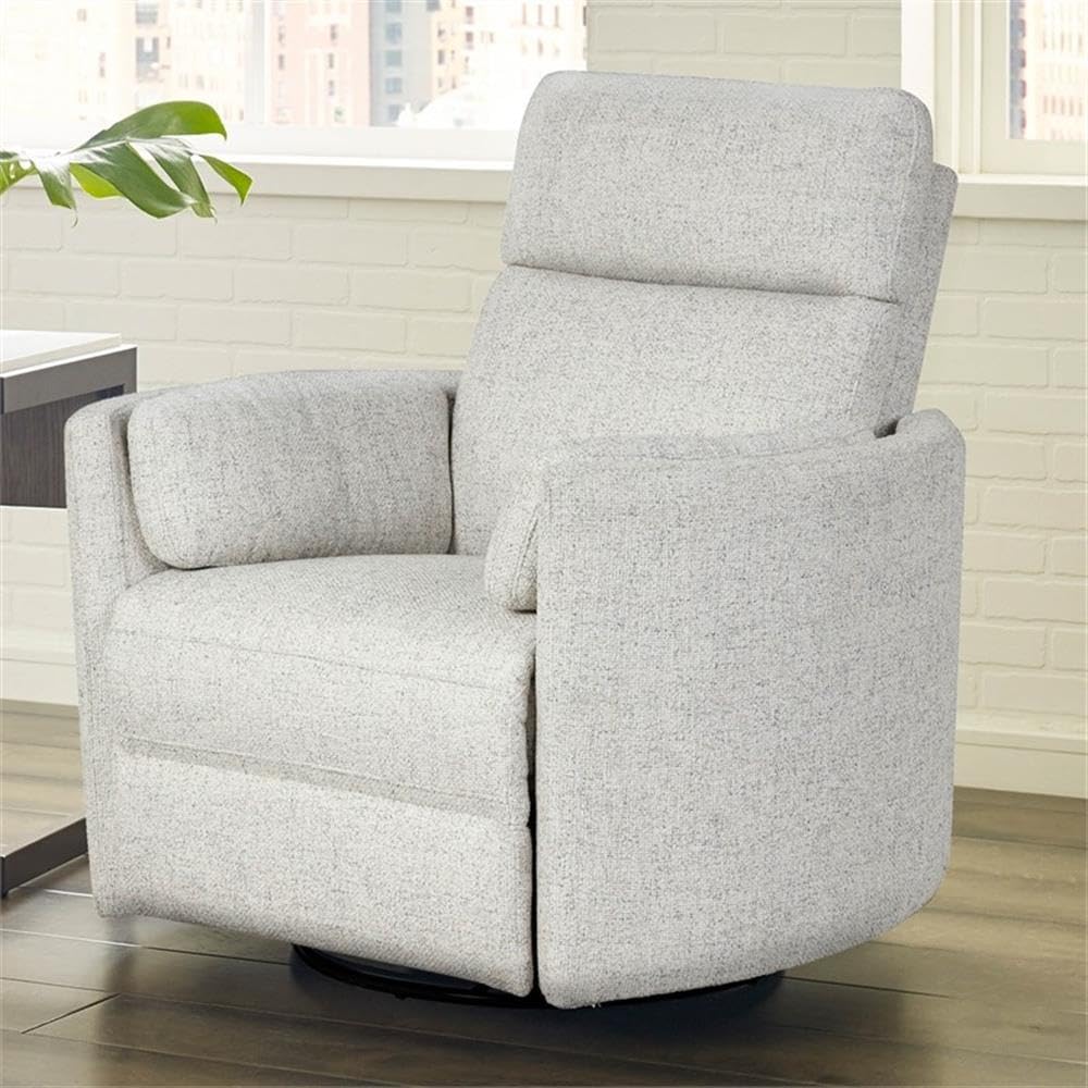 Pemberly Row Contemporary Fabric Swivel Glider Recliner in Ivory
