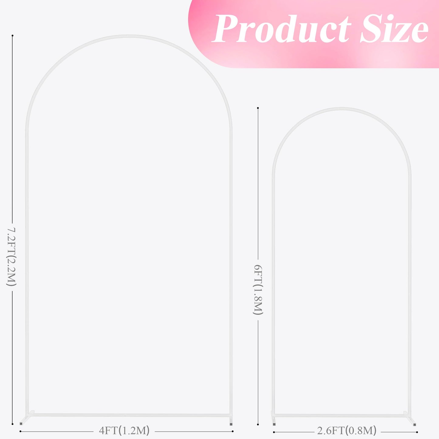 Wokceer Wedding Arch Backdrop Stand 7.2FT, 6.6FT White Metal Arch Stand Set of 2 for Birthday Party Wedding Ceremony Baby Shower Graduation Decoration