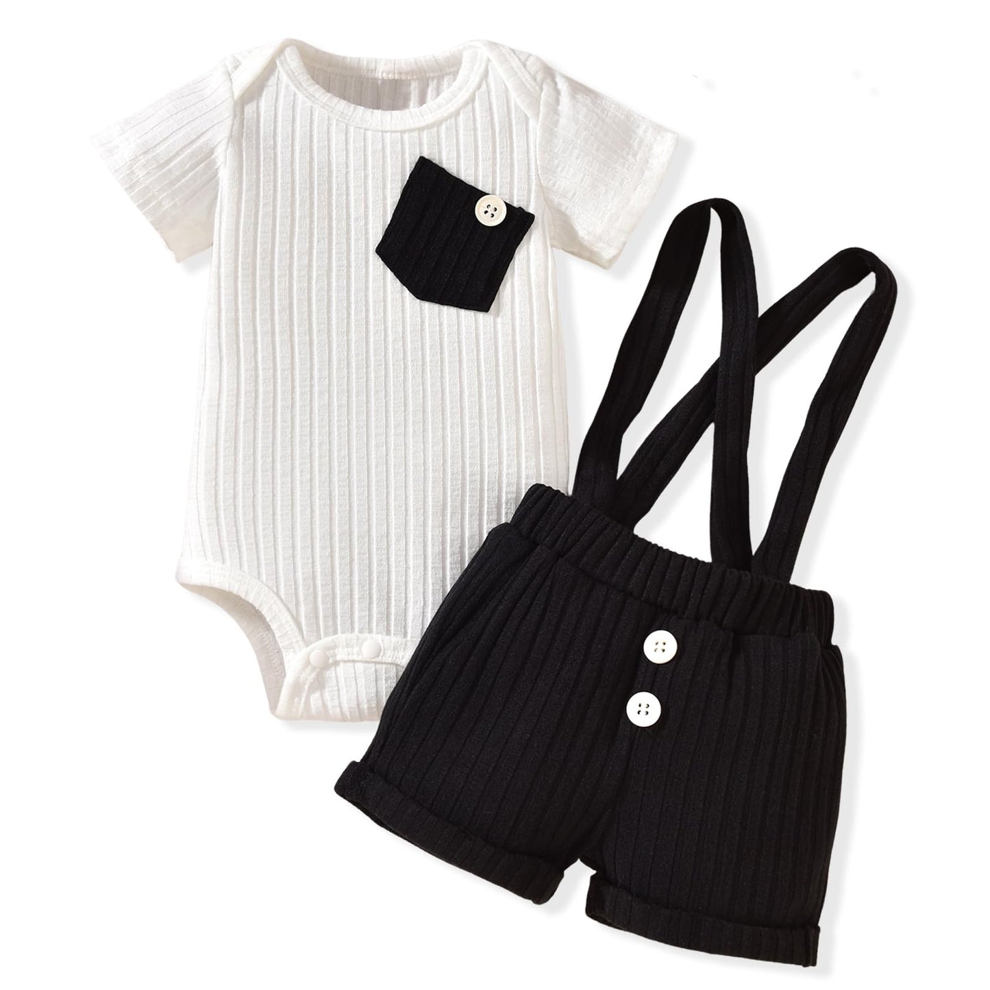 Unutiylo Baby Boy Outfits 0-12 Months Short Sleeve Romper Suspenders Pants Spring Summer clothes