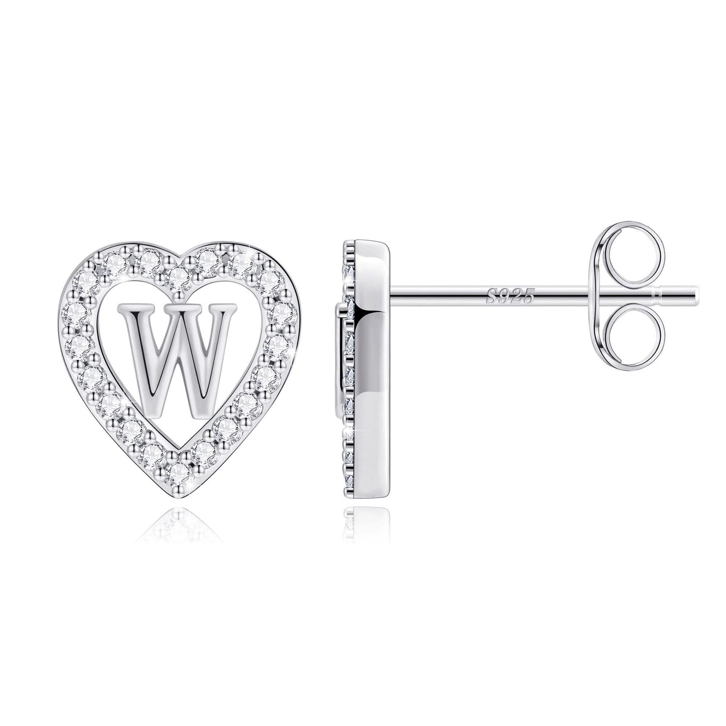 Anoup Heart Initial Stud Earrings - Gifts for Girls, Sterling Silver Post 14K Gold Plated All Over Hypoallergenic | CZ Simulated Diamond Stud Earrings | Birthday Gifts for Kids Toddlers Daughter