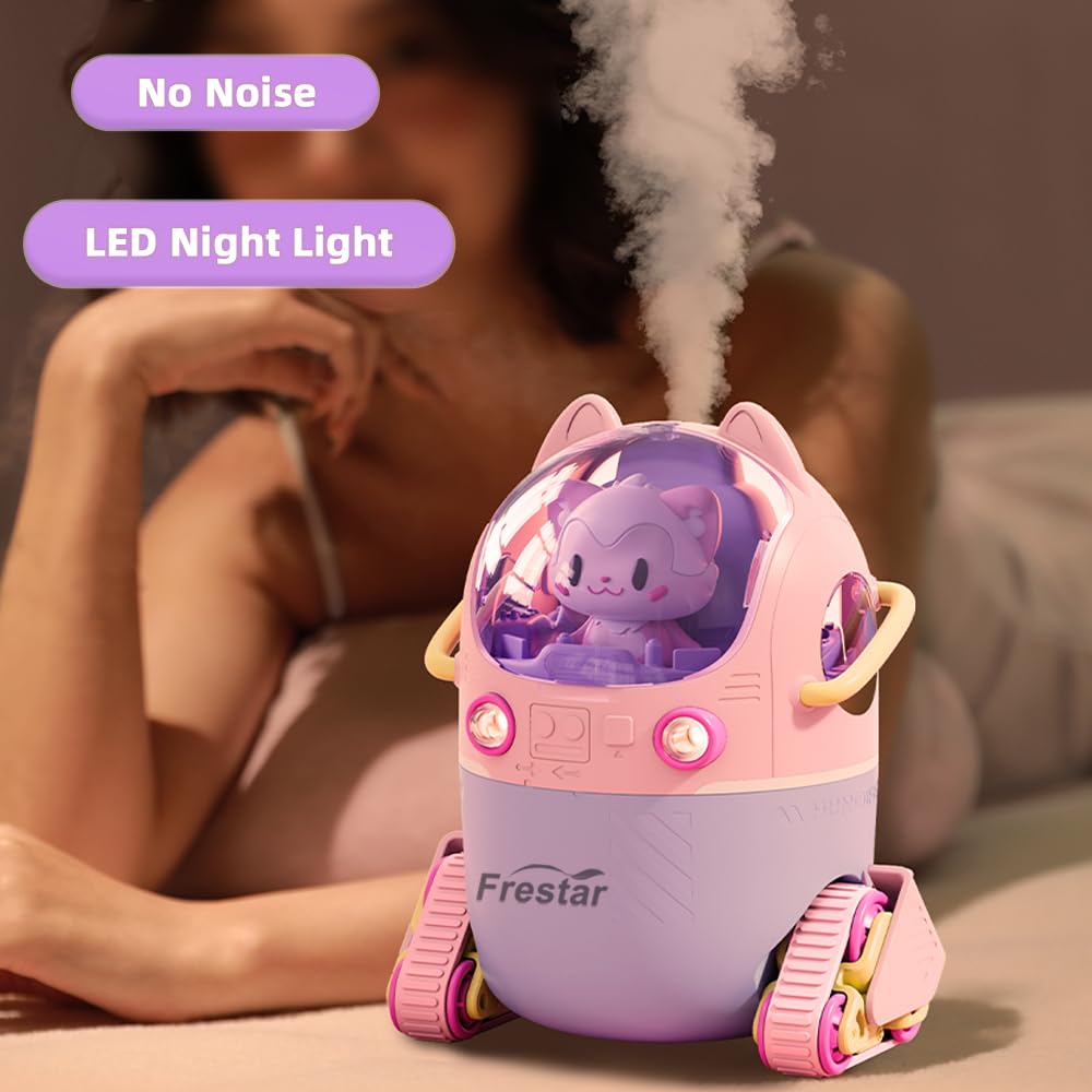 Mini USB Humidifier 220ml with LED Night Light, Small Cute Humidifier Bulit in Adorable Doll for Kids, Plant, Bedroom, Office, Desk, Babies Room, No Battery(Green-Huhu)