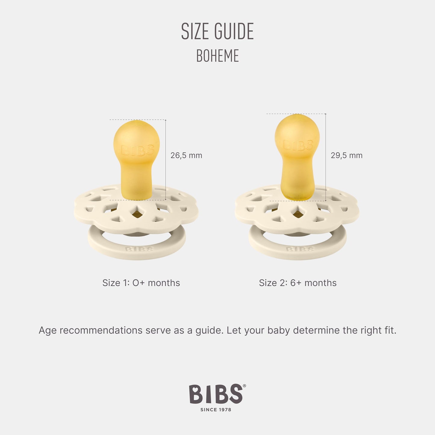 BIBS Pacifiers - Boheme Collection | BPA-Free Baby Pacifier | Made in Denmark | Set of 2 Ivory/Blossom Color Premium Soothers | Size 0-6 Months