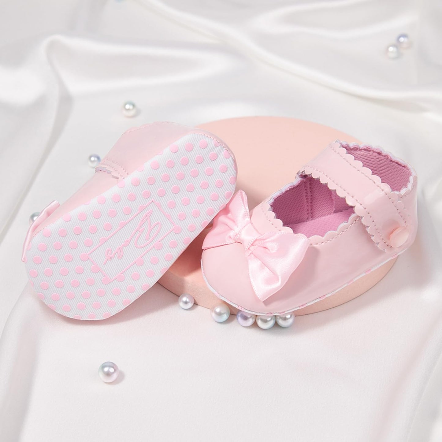 Baby Girl Mary Jane Flats Dress Shoes - Infant Newborn Shoes Anti-Slip Soft PU Leather Party School Wedding Princess Baby Girl Shoes 0-18M
