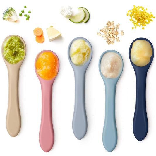 5-Piece Silicone Baby Feeding Set - Soft, Bendable Spoons for Infants & Toddlers