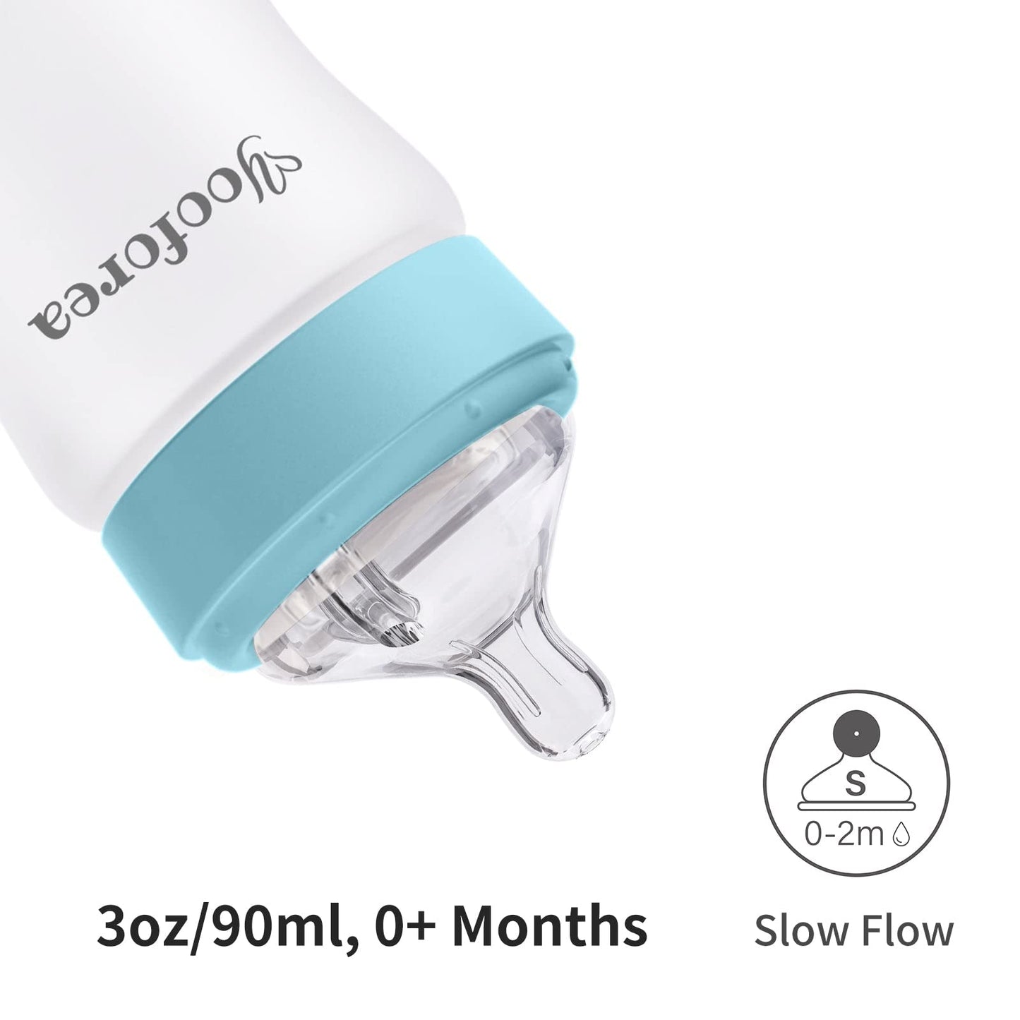 Yooforea Silicone Coated Glass Baby Bottle, 0M+ Slow Flow Nipple I Anti-Colic, Wide Neck, Stable Base I Medical-Grade Silicone Coating for Shatter Protection, BPA BPS PVC Free (3 Ounce-Honey)