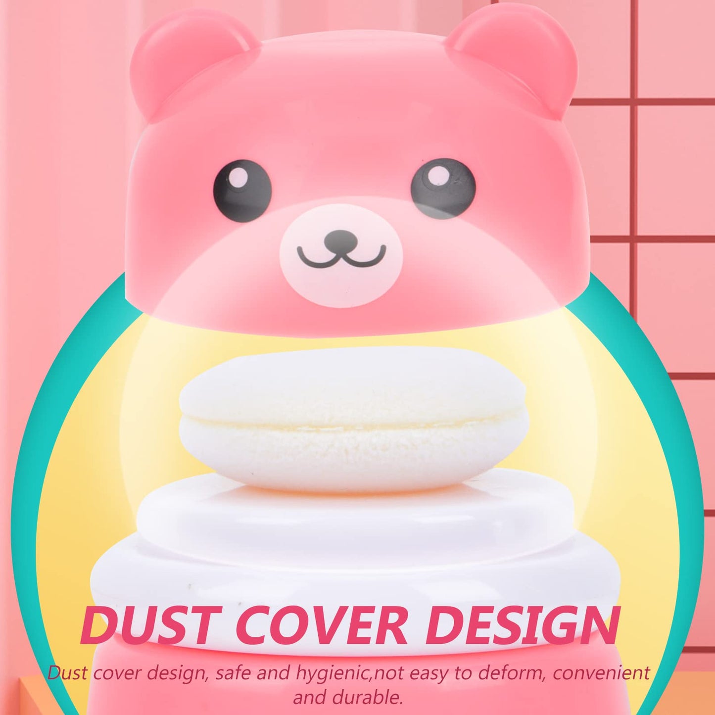 Cartoon Bears Baby Powders Puff Box, Pink Large-Capacity Powder Container with Sponge Puff, Safe and Gentle Design for Baby'S Skin, Portable for Home and Travel Use