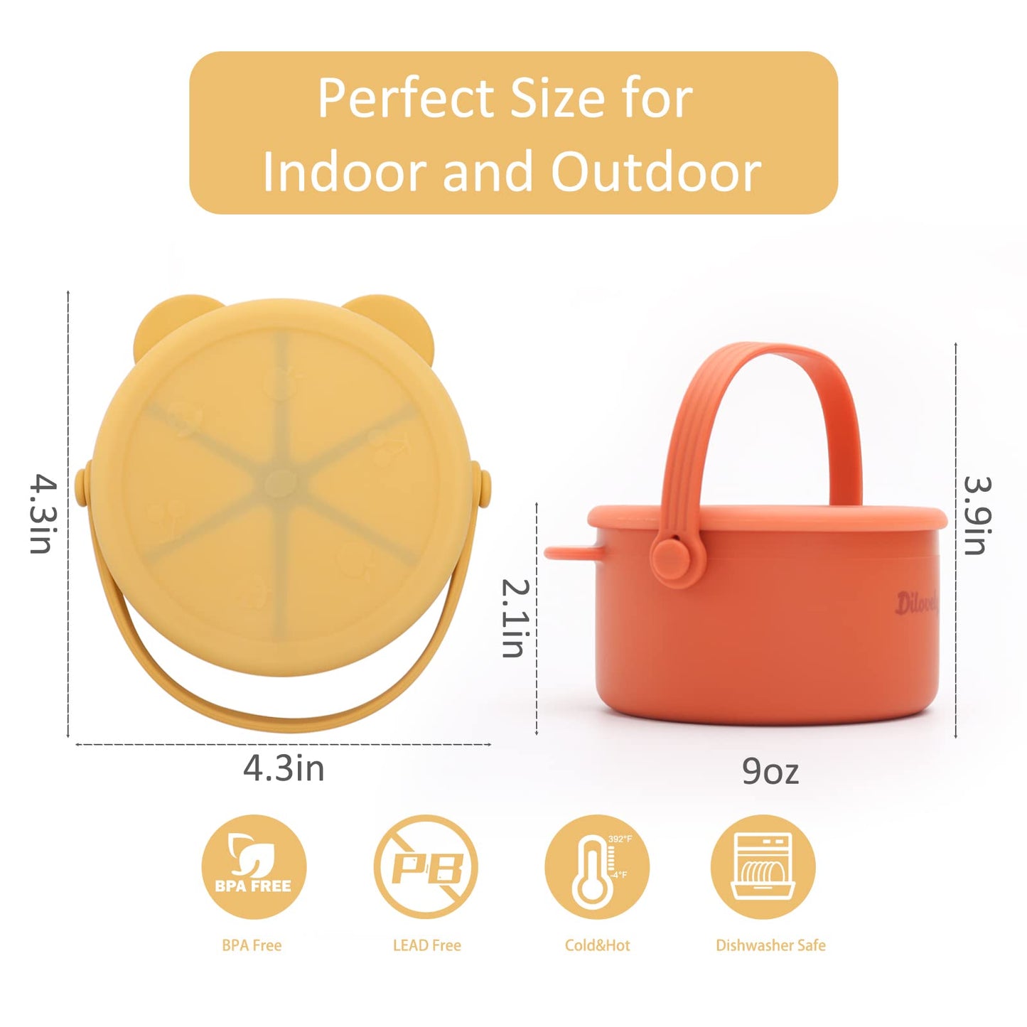 Silicone Snack Cups for Toddlers, Toddler Snack Containers, Baby Treat Catcher with DustProof Lid 2 Pack Dishwasher Safe and BPA Free 9 Oz