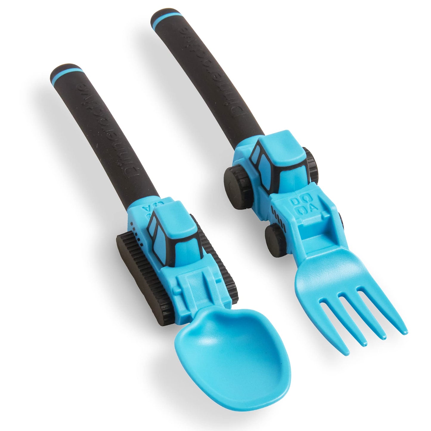 Dinneractive Utensil Set for Kids – Construction Themed Toddler Forks and Spoons, Toddler Utensils – 2PC Set – Fuchsia Construction Utensils For Toddlers - Loader & Tractor Toddler Spoons and Forks