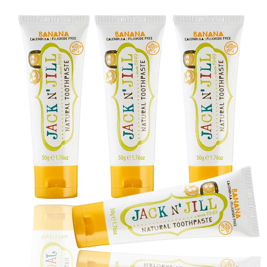 Jack N' Jill Natural Baby Toothpaste - Fluoride Free Training Toothpaste for Babies 6 Months and Up, Safe to Swallow, 40% Xylitol, BPA Free - 1.76 oz (Variety Pack of 3)