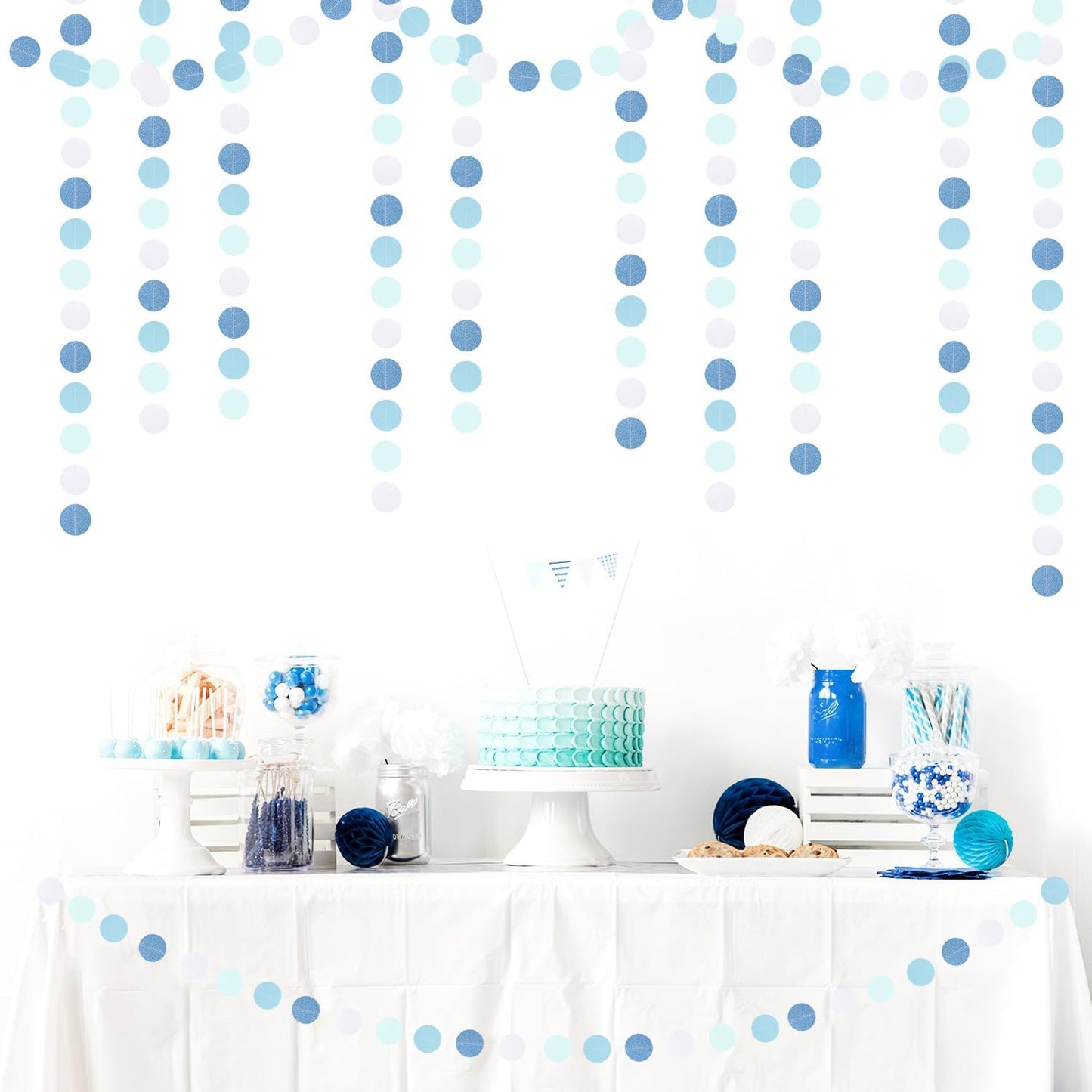 Light-Baby Dusty-Blue White Party-Decoration Garland - 52ft Baby Boy Shower Birthday Streamers,Graduation Bachelorette Bridal Christmas Banner Decor Lasting Surprise