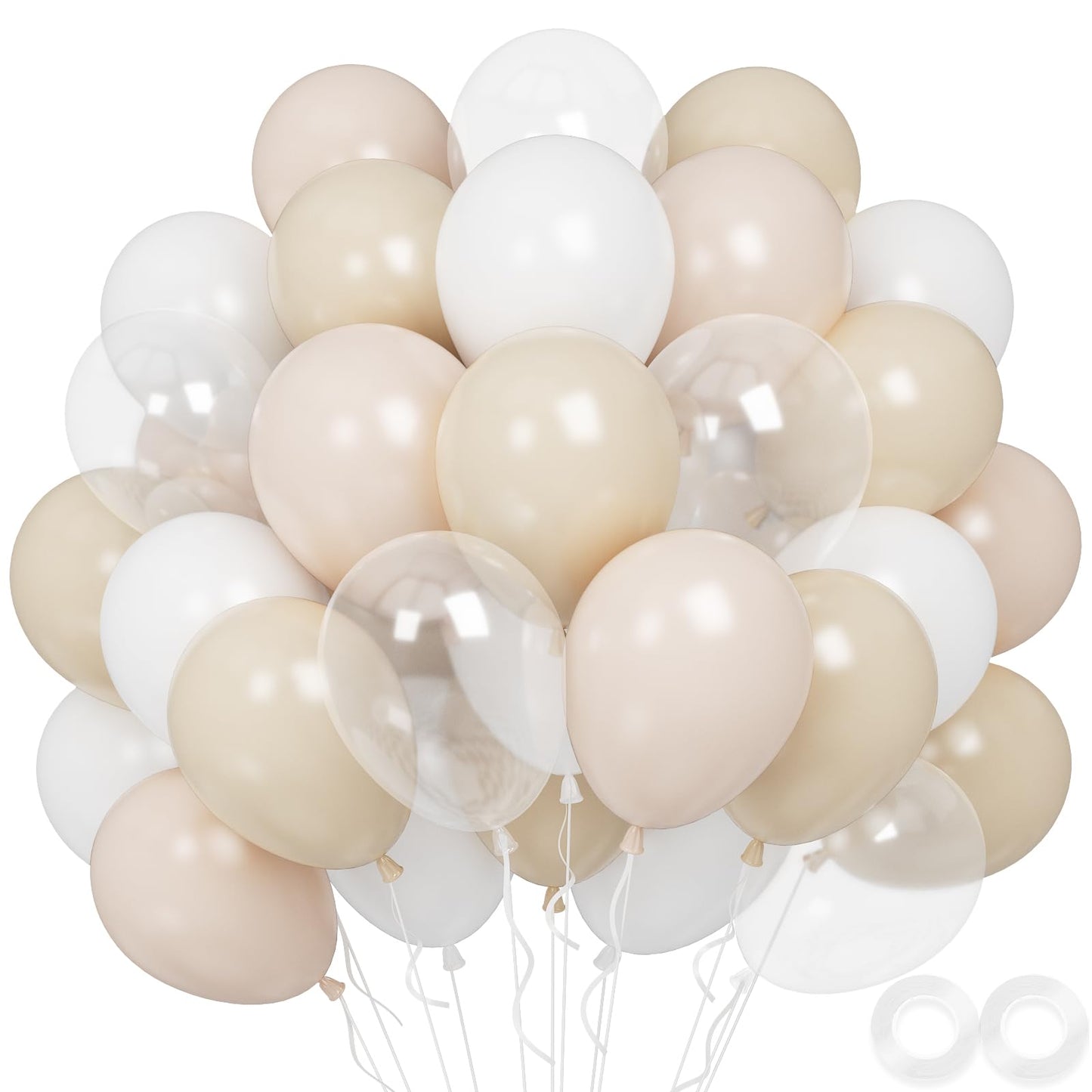 Beige Balloons, 60 PCS 12 Inch Cream Nude Sand White Clear Latex Birthday Balloons for Birthday Baby Shower Wedding Party Decorations
