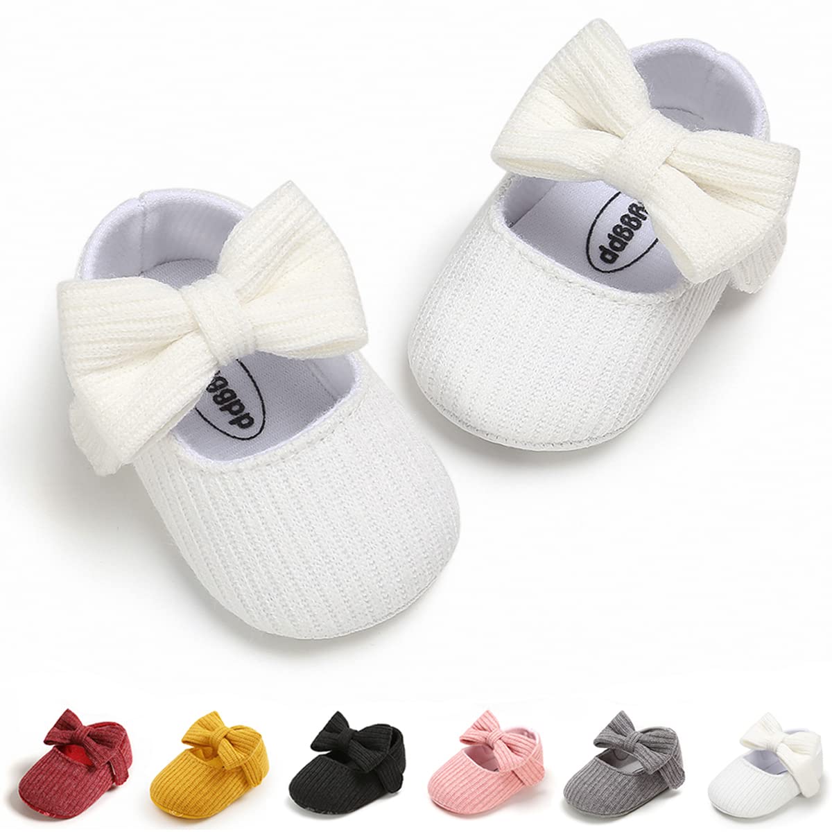 Baby Girls Mary Jane Flats with Bowknot Flowers Soft Newborn Infant First Walkers Crib Shoes Wedding Party Christmas Dress Shoes