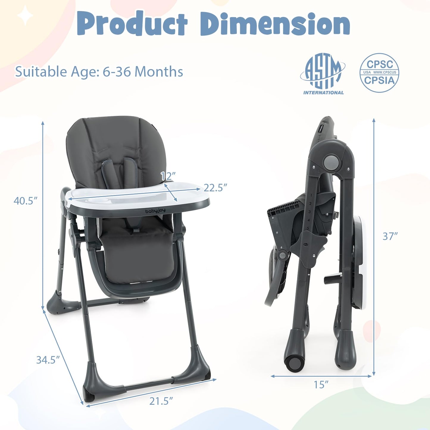 BABY JOY Convertible High Chair for Babies & Toddlers, Height Adjustable, Grow & Go High Chair w/Recline & Footrest, Removable Double Tray, Portable Baby Dinning Chair with Wheels (Beige)