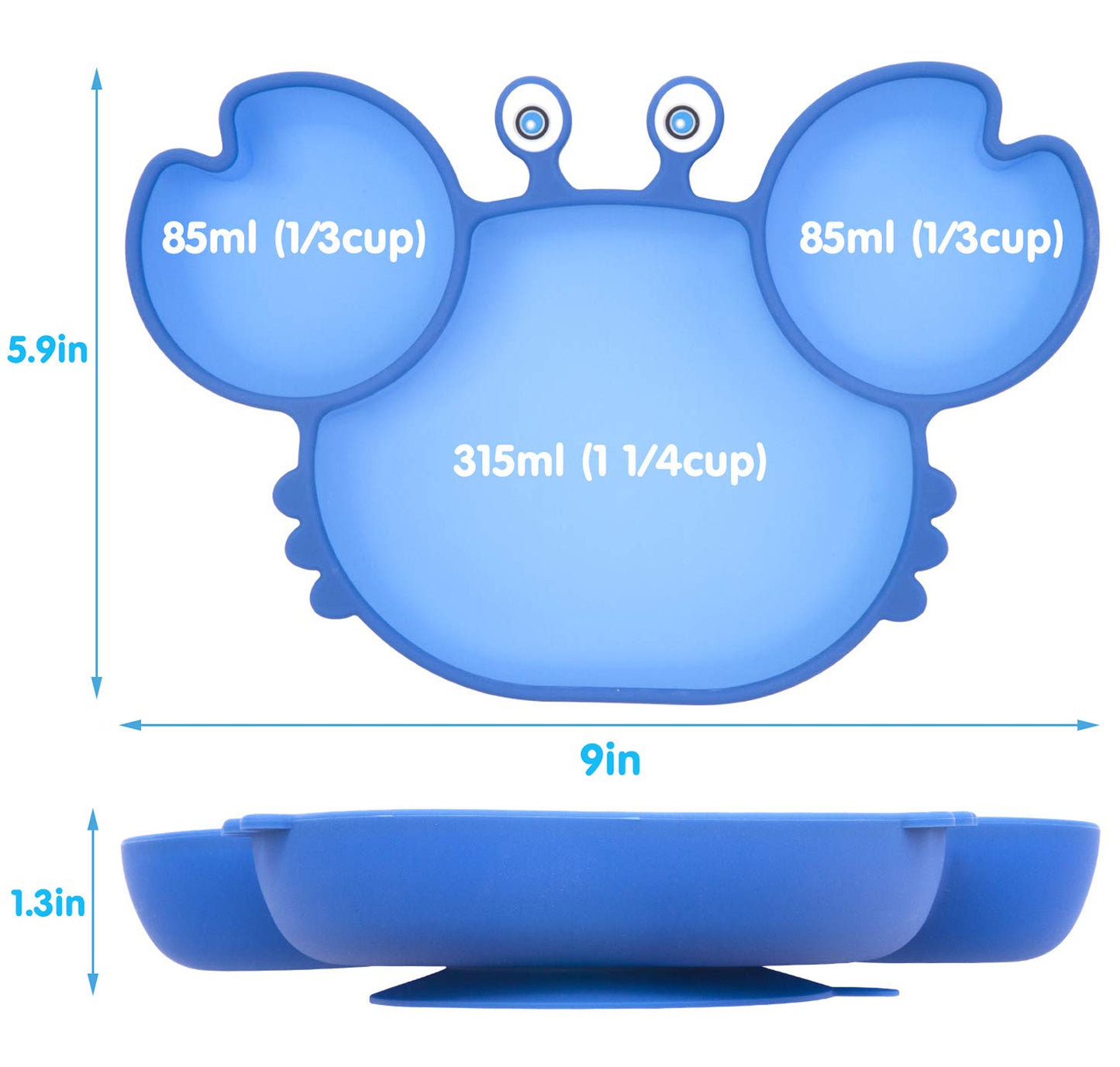 Silicone Suction Plate for Toddlers - Self Feeding Training Divided Plate Dish and Bowl for Baby and Toddler, Fits for Most Highchairs Trays, BPA Free Microwave Dishwasher Safe