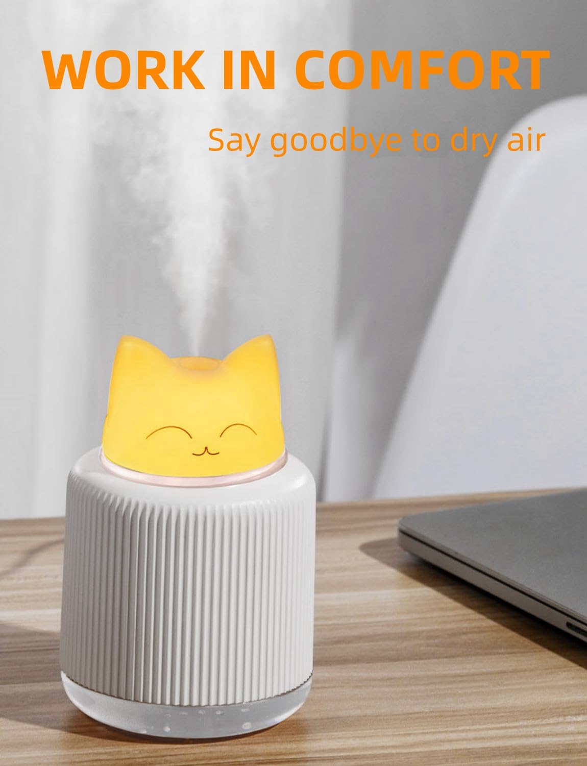 Mini Cute Cat Shape Humidifier - Personal Desktop Humidifier for Car, Plants, Office Room, Bedroom - 2 Mist Modes, 2 LED Colors, Auto Shutoff, Quiet (Pink)