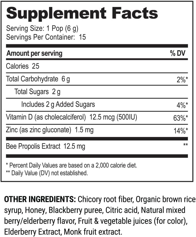 Kids Throat Soothing Lollipops by Beekeeper's Naturals - Doctor Formulated Immune Support, Vitamin D & Honey, Under 2g Sugar, Clean Ingredients,15 ct